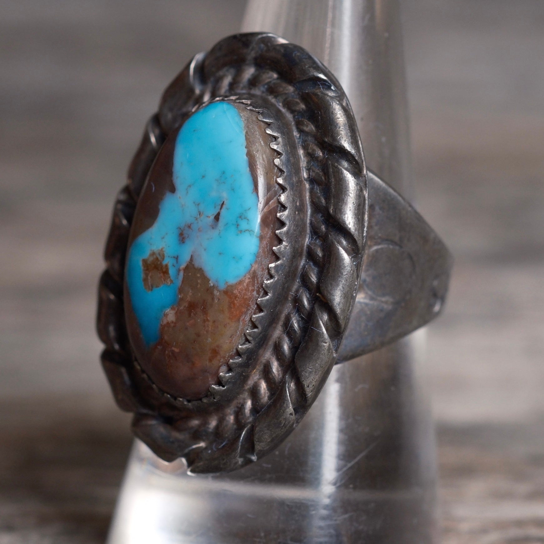 Vintage Sterling Turquoise Roper Ring 8.25