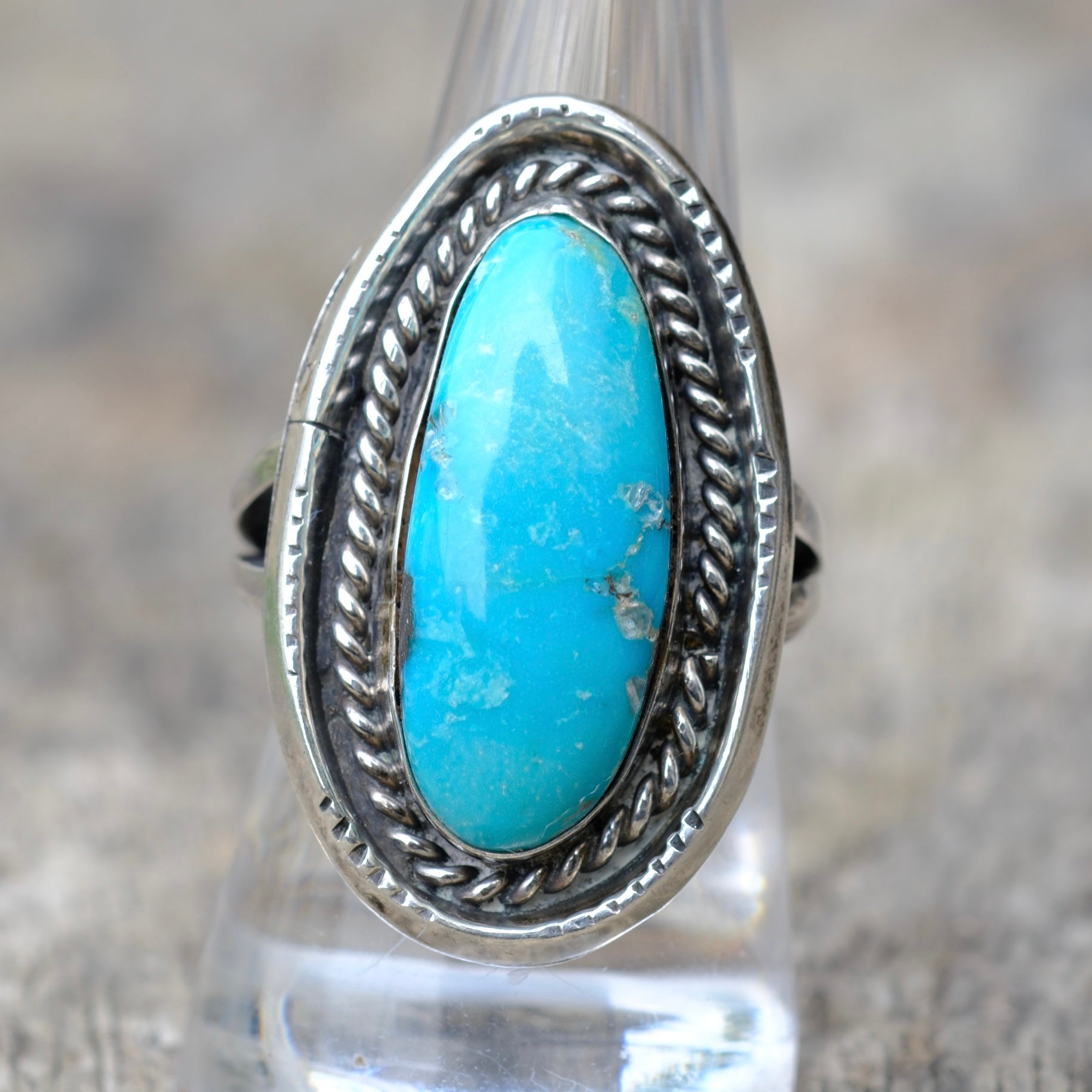 Vintage Sterling Turquoise Roper Ring 9
