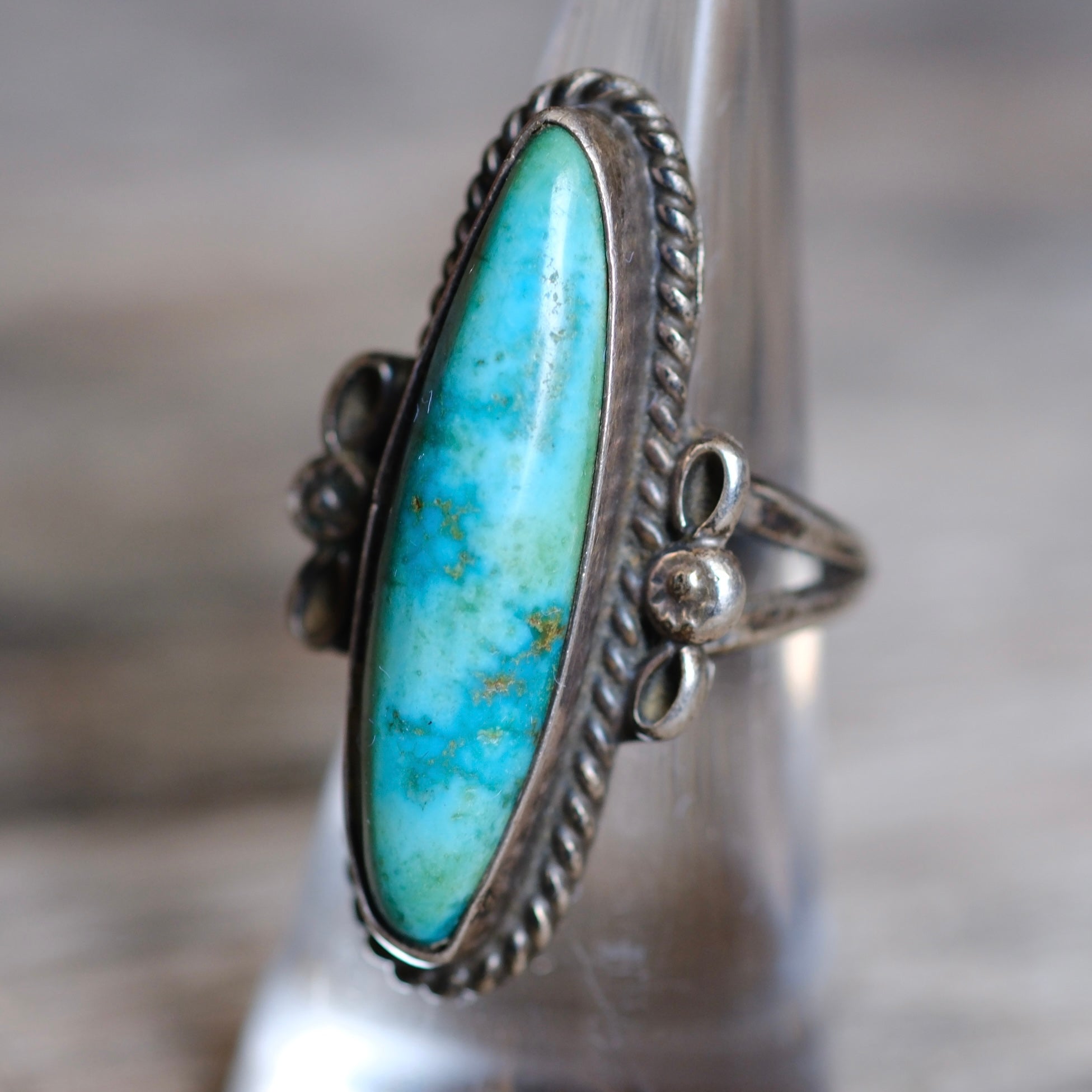 Vintage Sterling Turquoise Blossom Ring 7