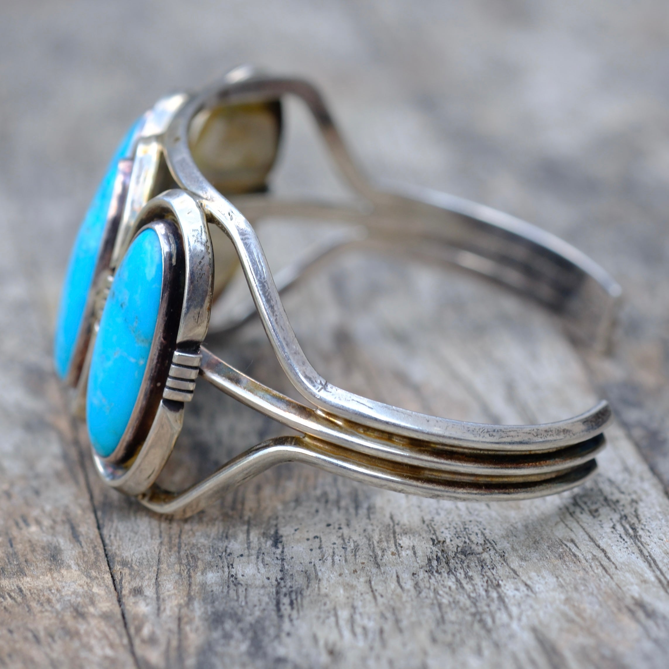 Vintage Sterling 4-Stone Turquoise Cuff Bracelet