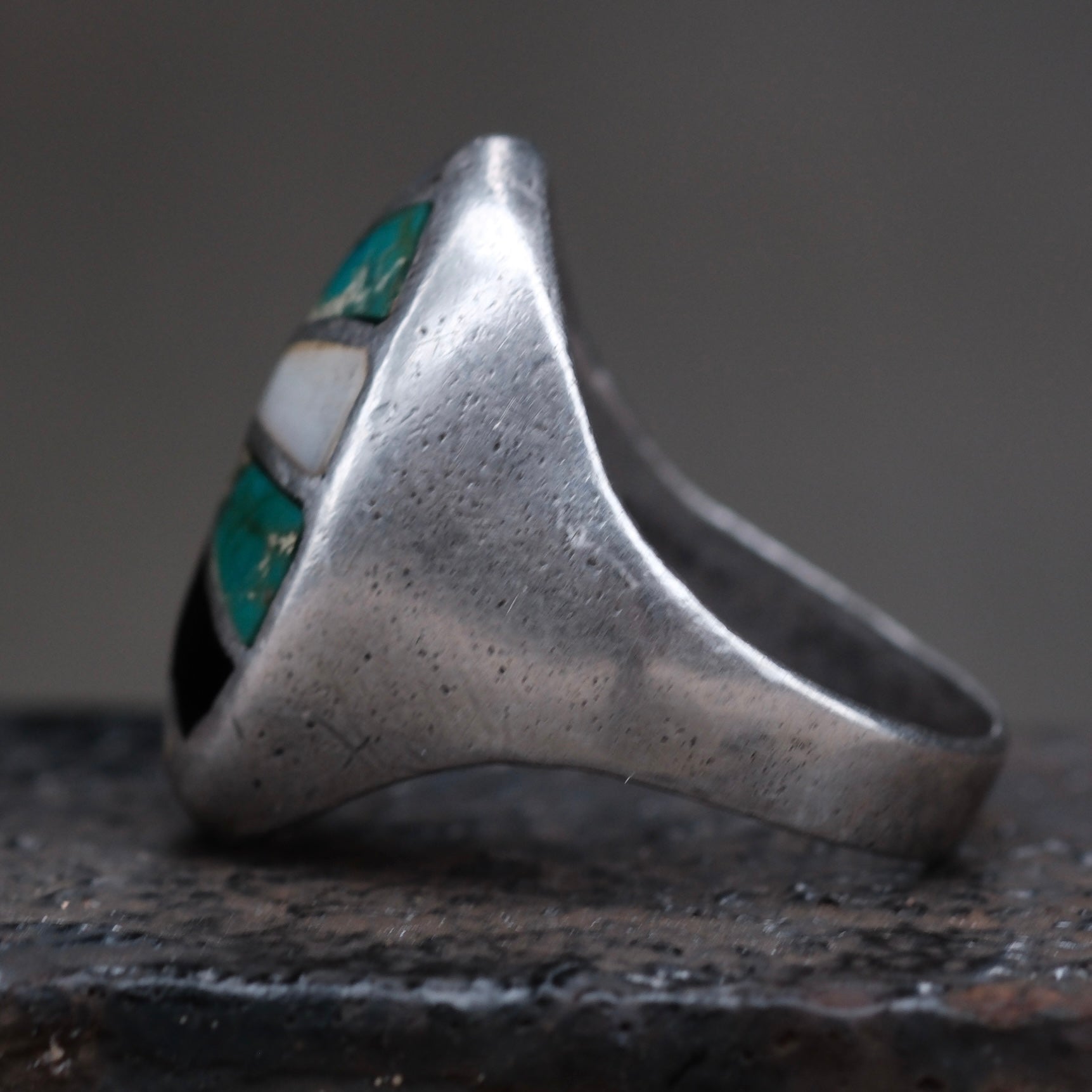 Vintage Sterling Multistone Inlay Ring 9