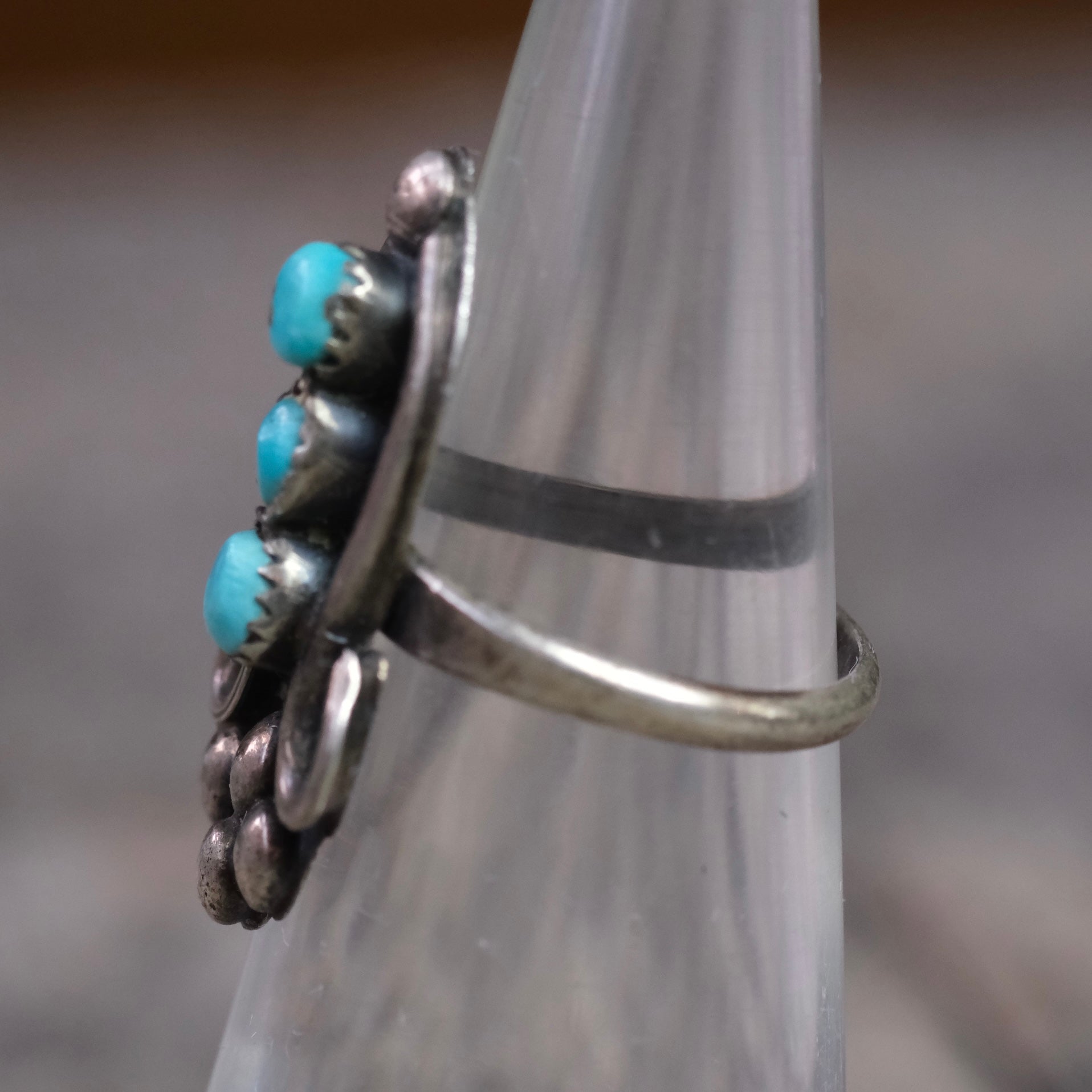 Vintage Sterling 3-Stone Turquoise Ring 4.5
