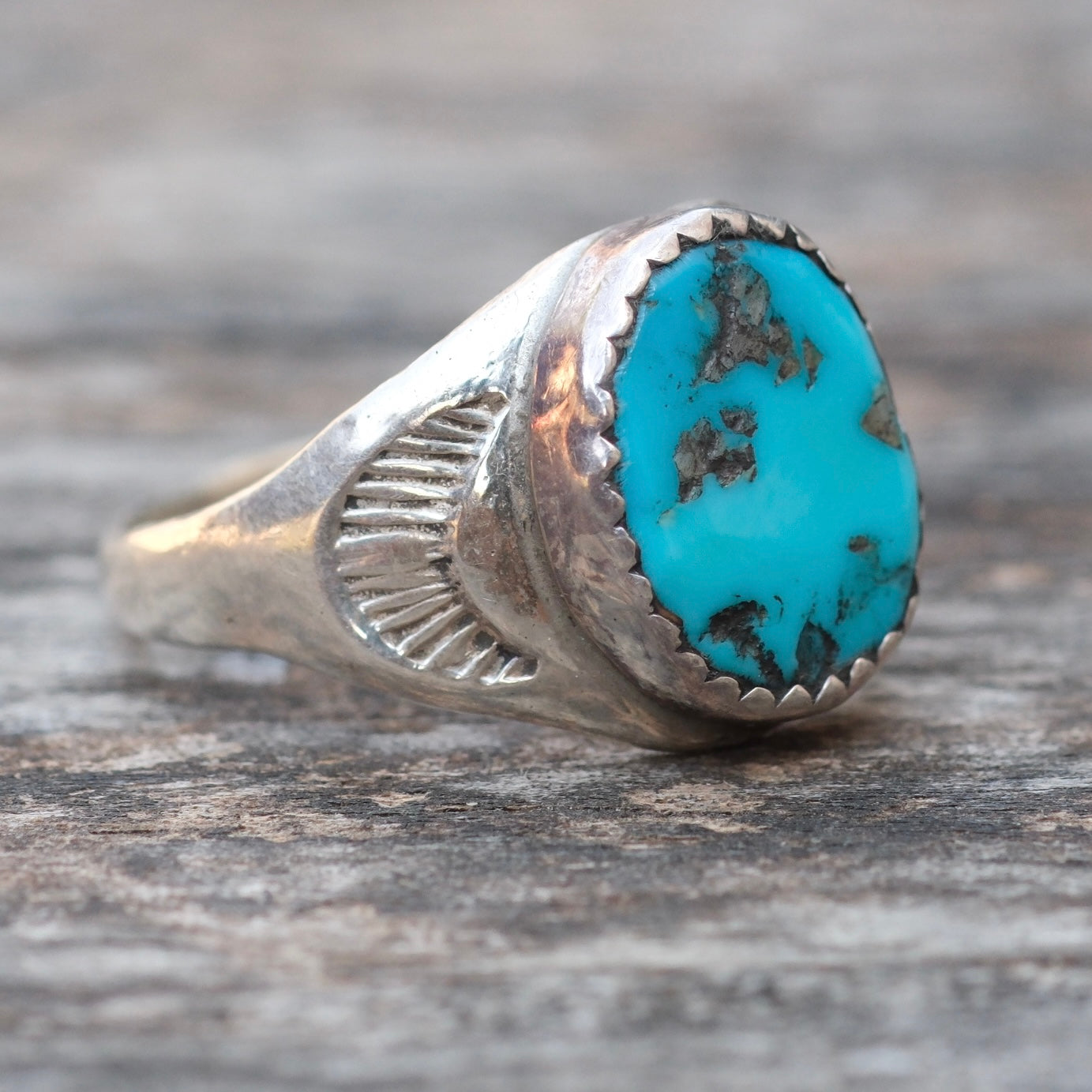 Vintage Sterling Turquoise Stamped Band Ring 8.5