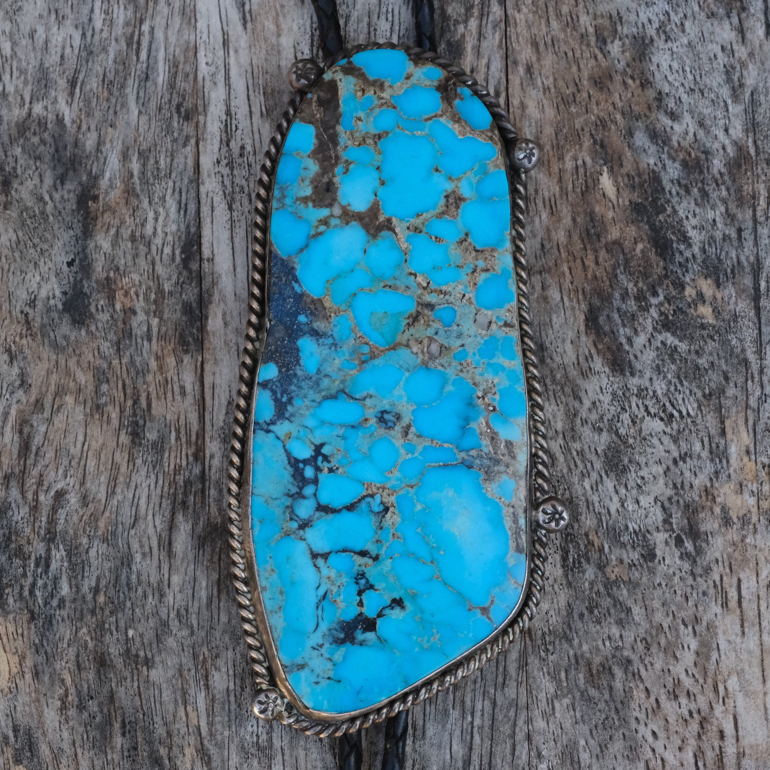 MASSIVE Vintage Sterling Turquoise Bolo Tie
