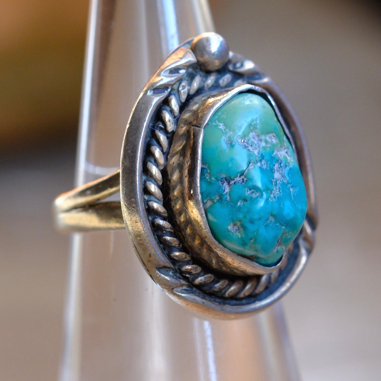 Vintage Sterling Turquoise Roper Ring 5.25