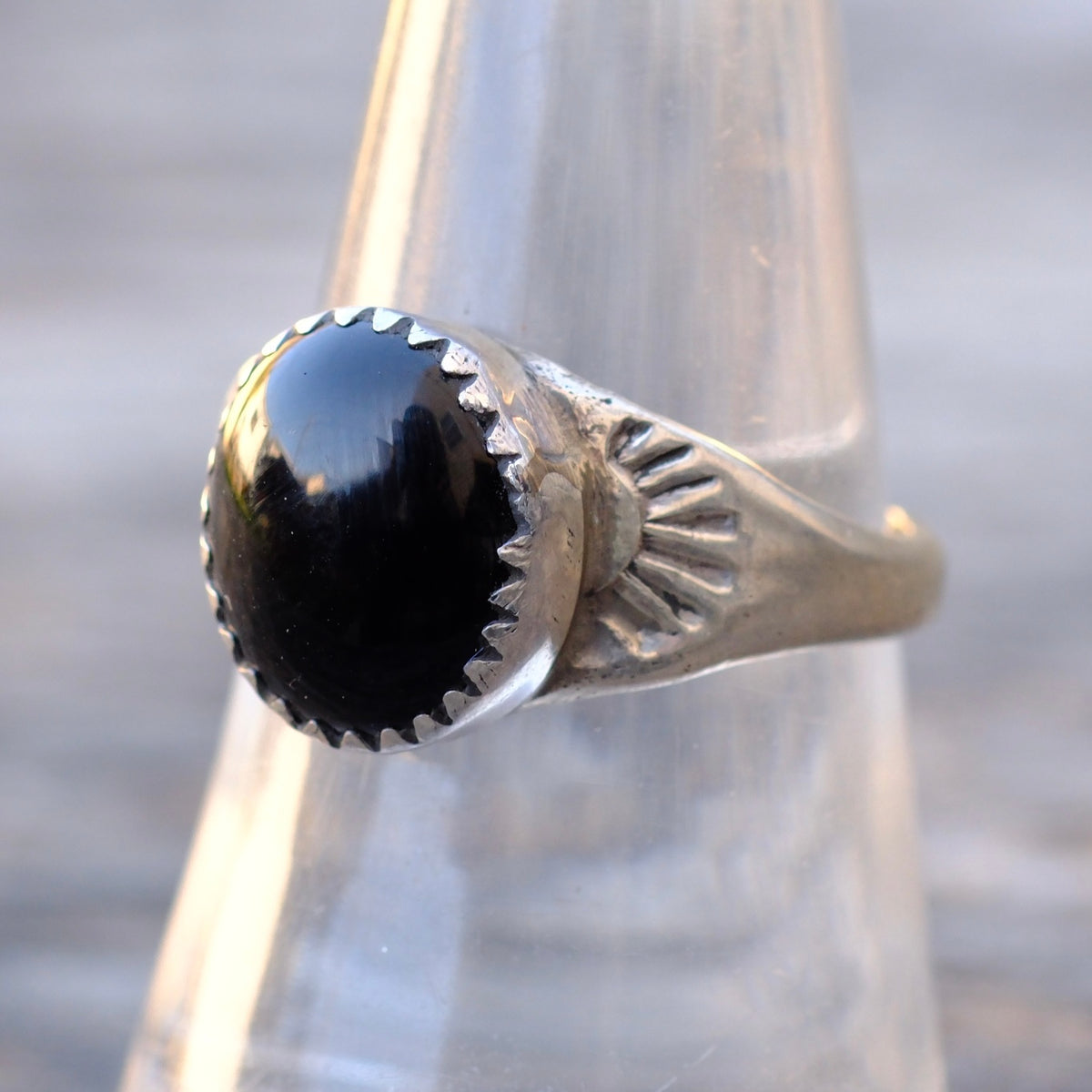 Vintage Sterling Onyx Stamped Ring 8.5