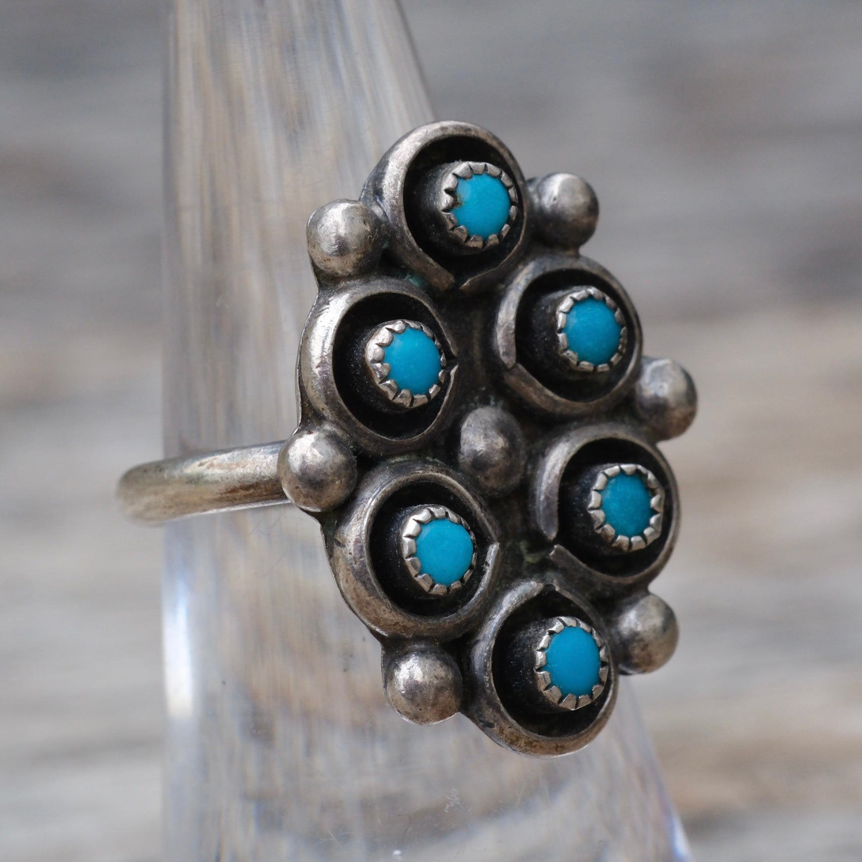 Vintage Sterling Turquoise Cluster Ring 6.75