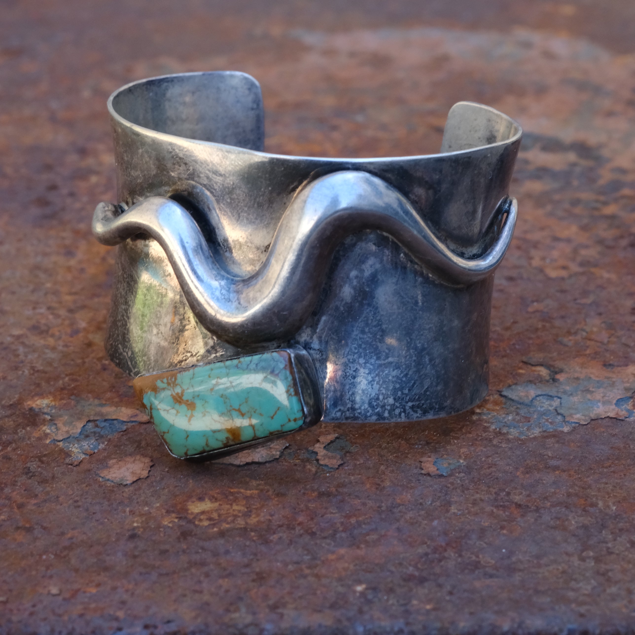 Vintage Sterling Turquoise Wide Cuff Bracelet