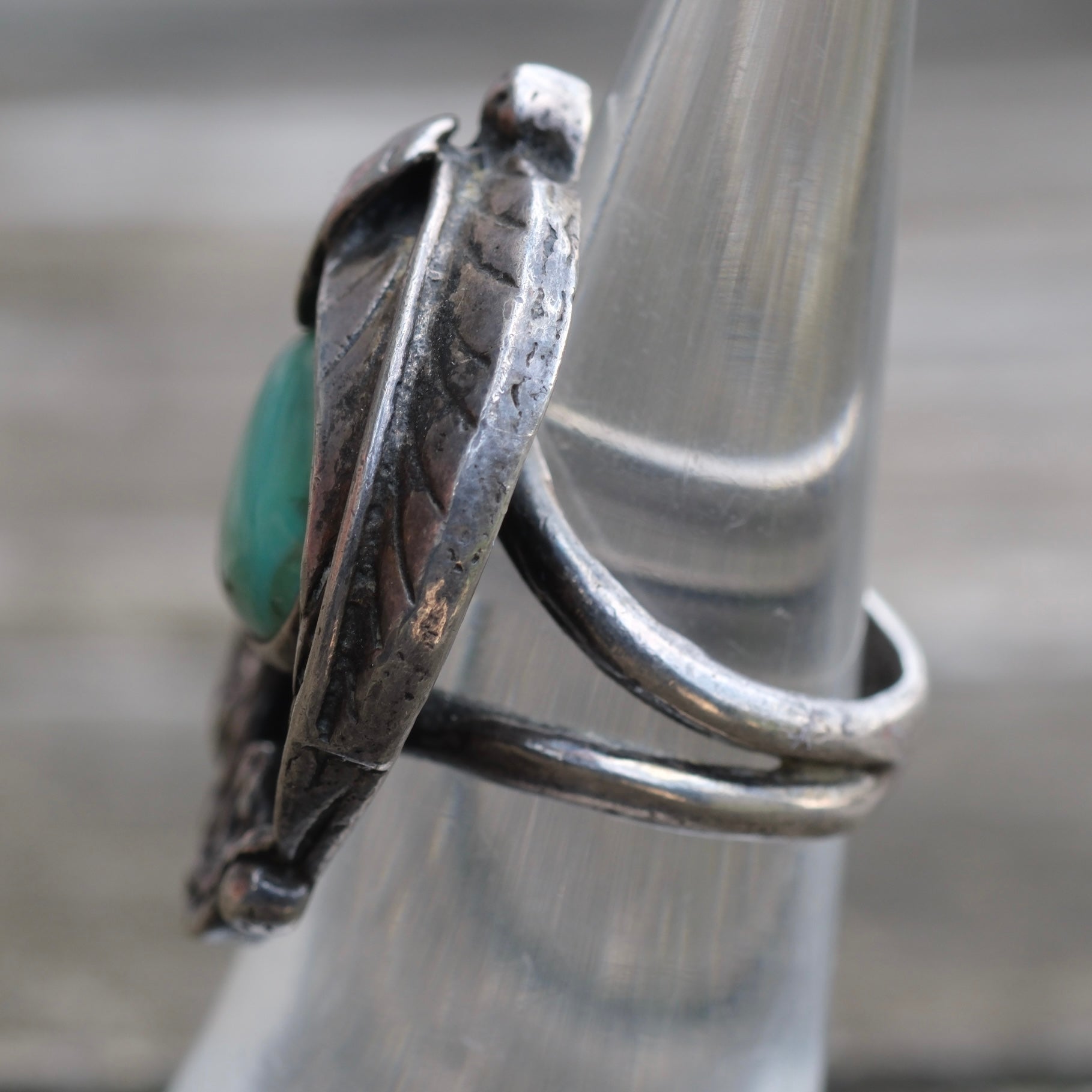 Vintage Sterling Turquoise Feather Ring 5.5