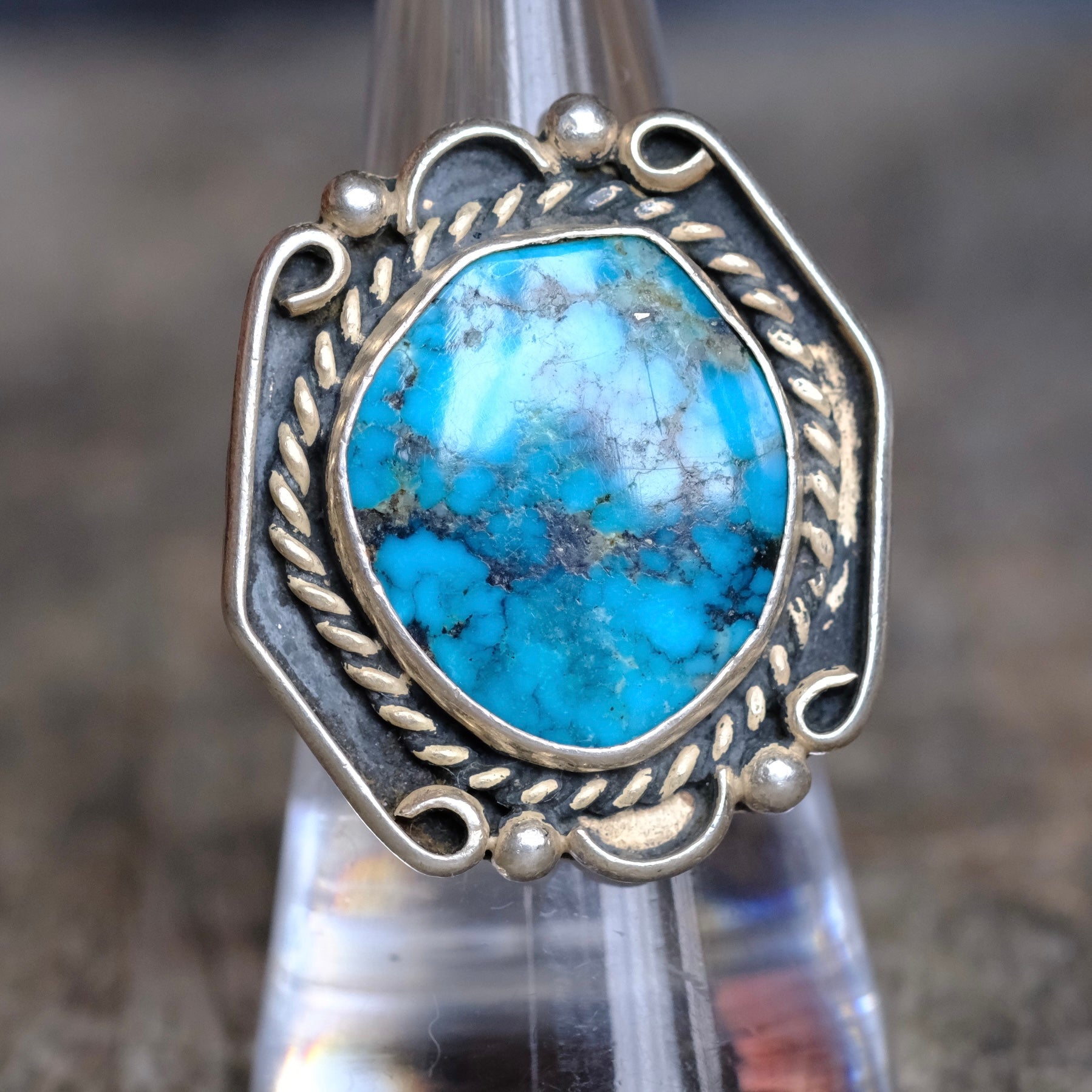 Vintage Sterling Turquoise Roper Ring 8.5