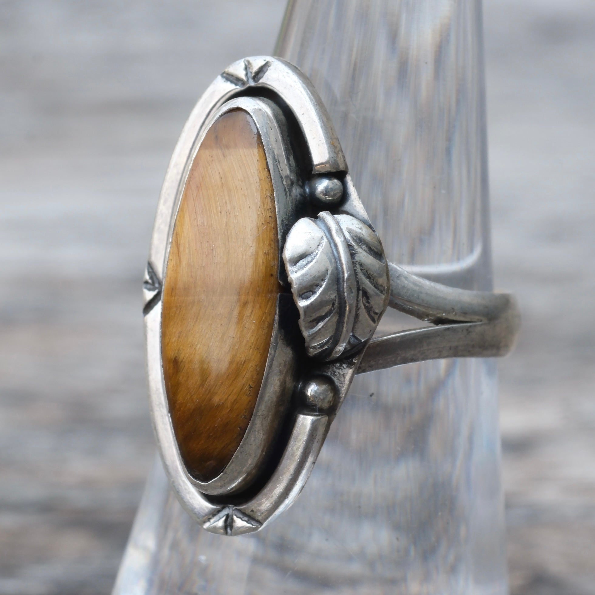 Vintage Sterling Tigers Eye Feather Ring 6