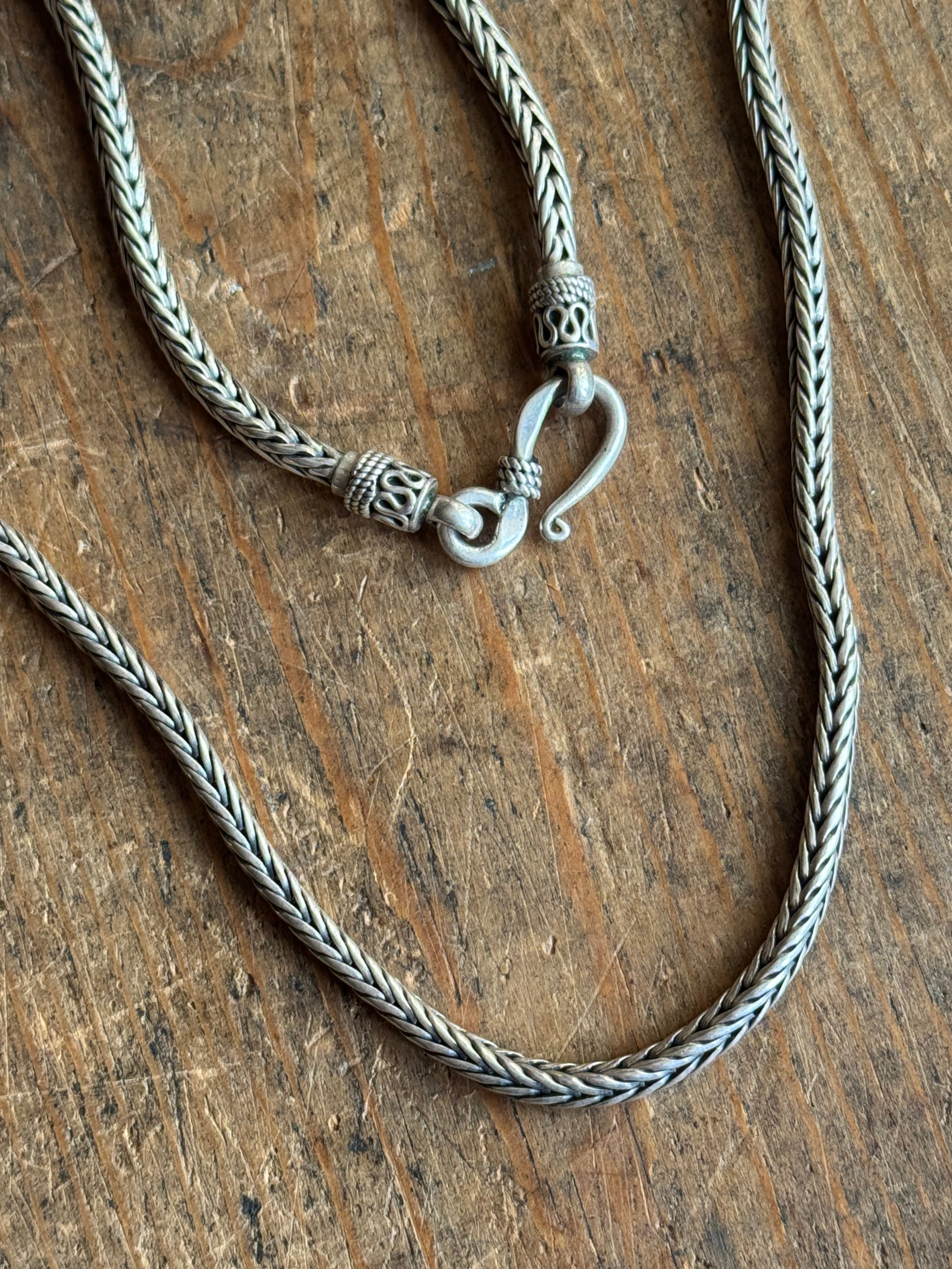 Vintage Sterling Silver 21” Square Foxtail Chain