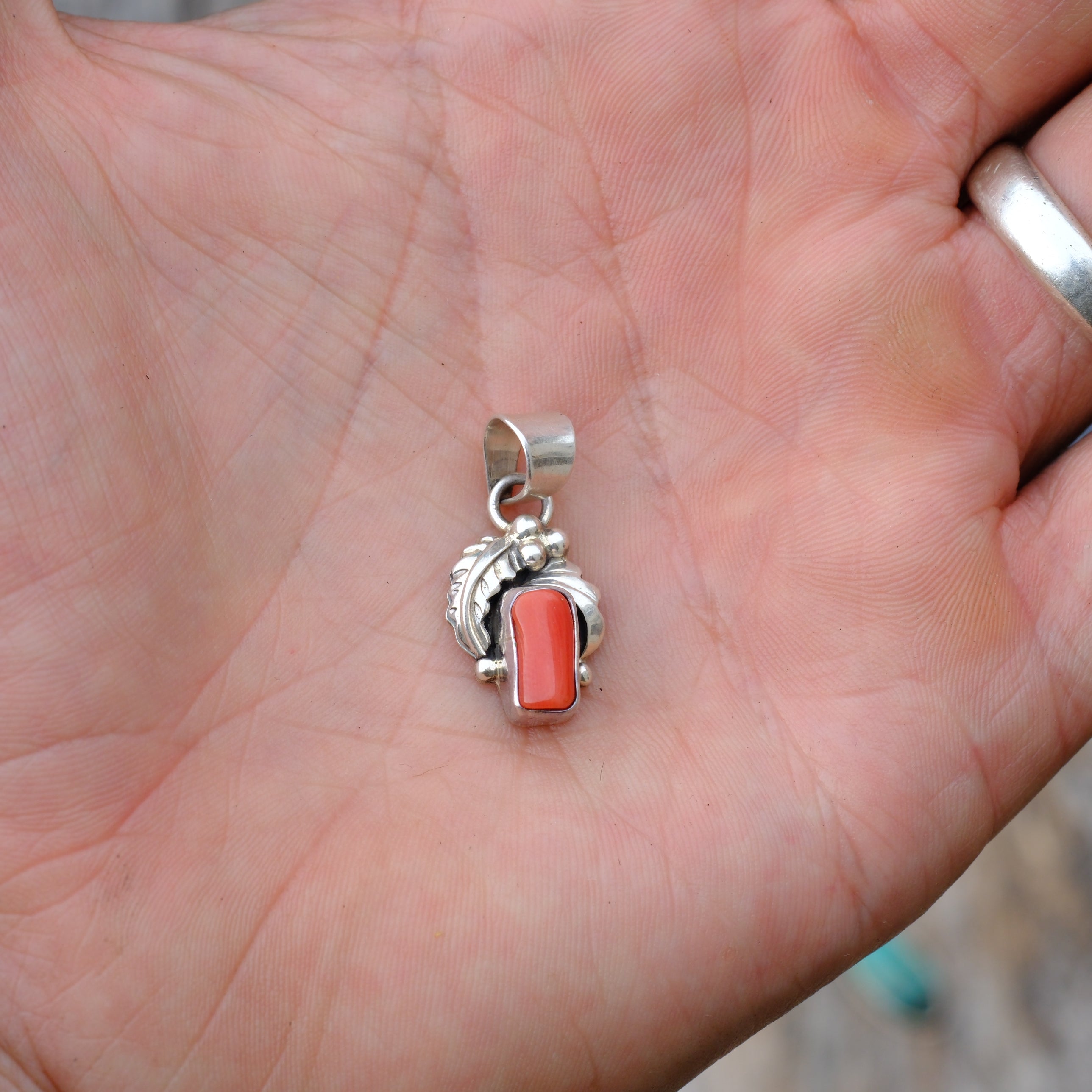 Vintage Sterling Coral Feather Pendant
