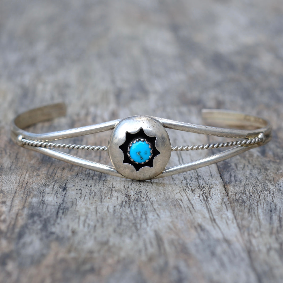 Vintage Sterling Turquoise Shadowbox Cuff Bracelet