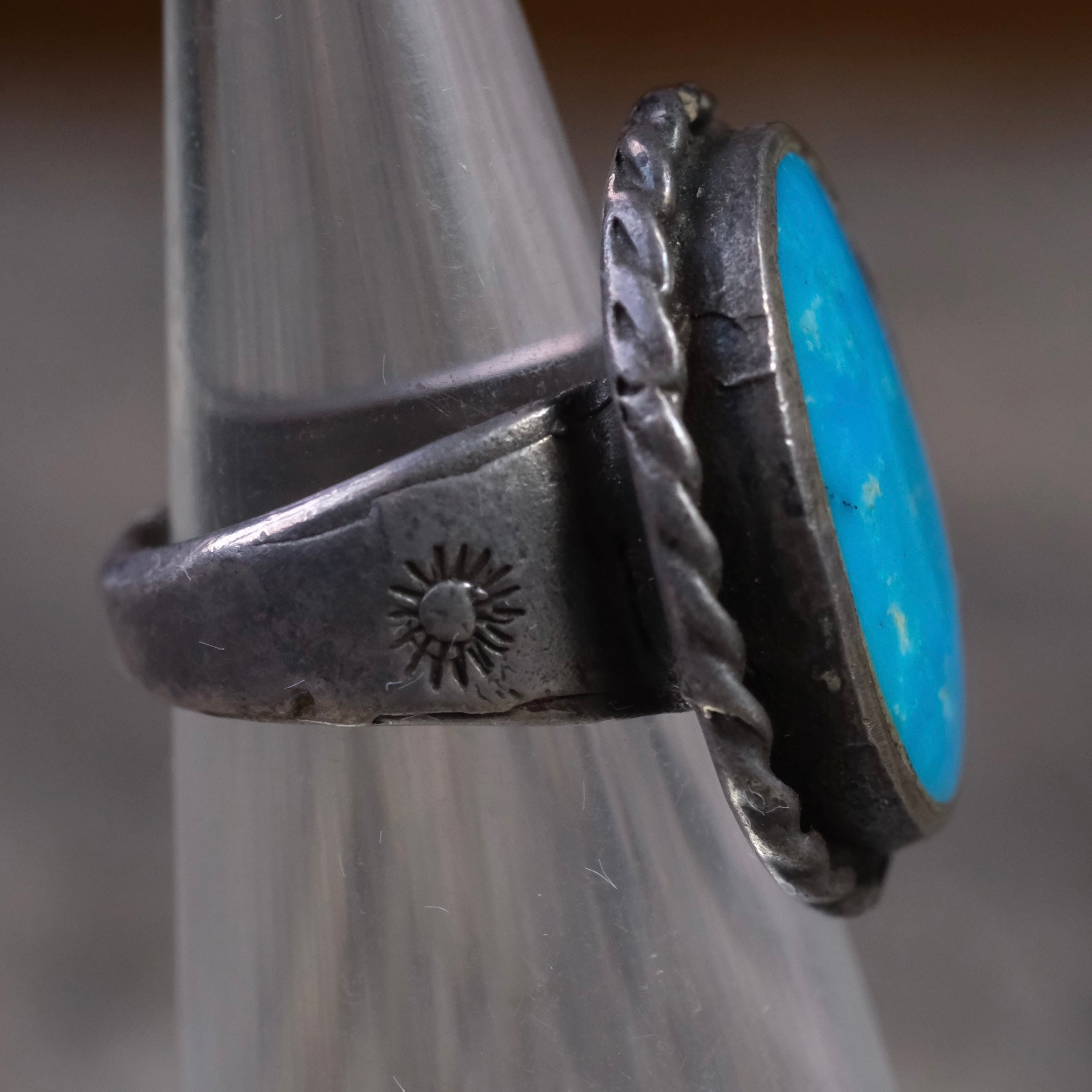 Vintage Sterling Turquoise Roper Ring 3