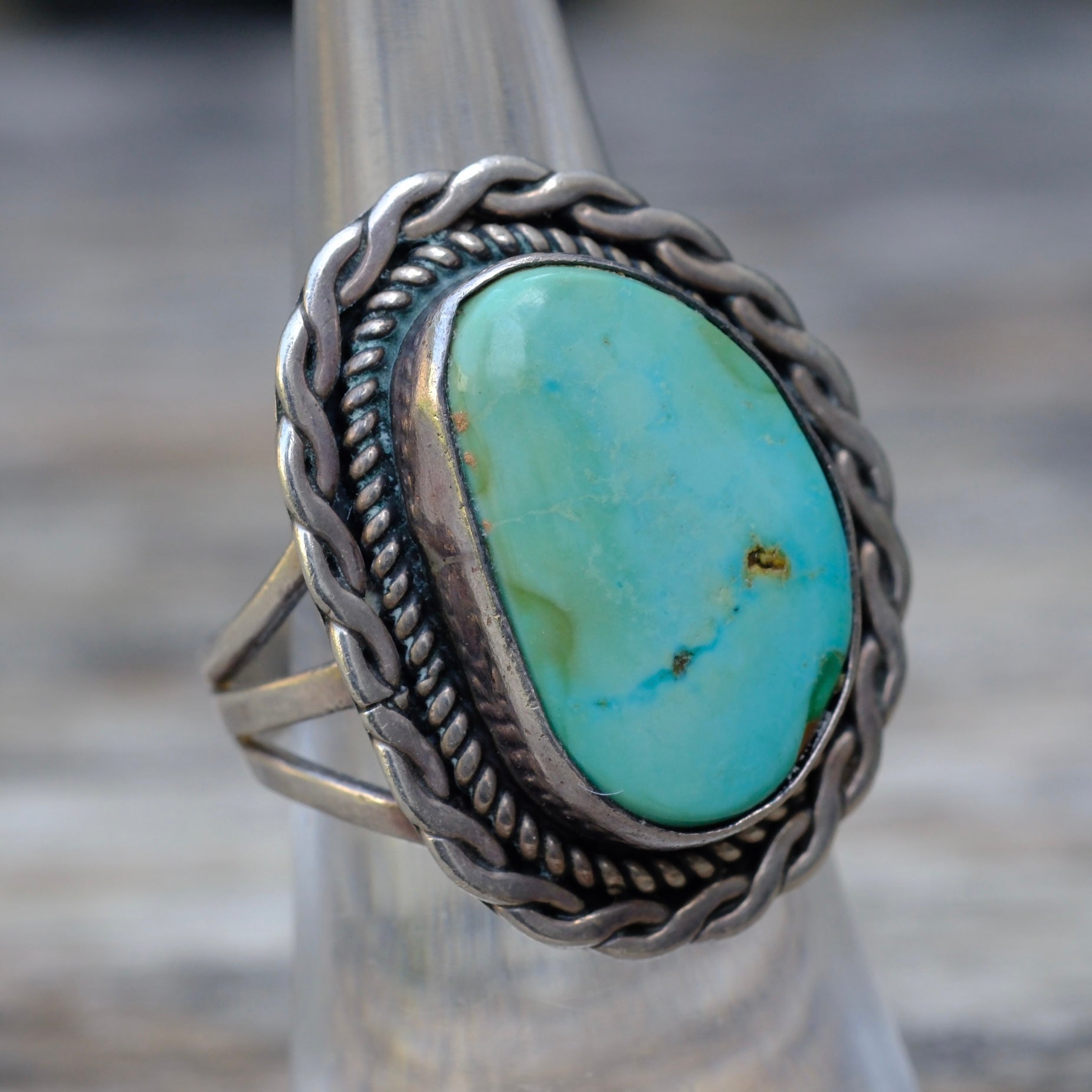 Vintage Sterling Turquoise Roper Ring 6.5