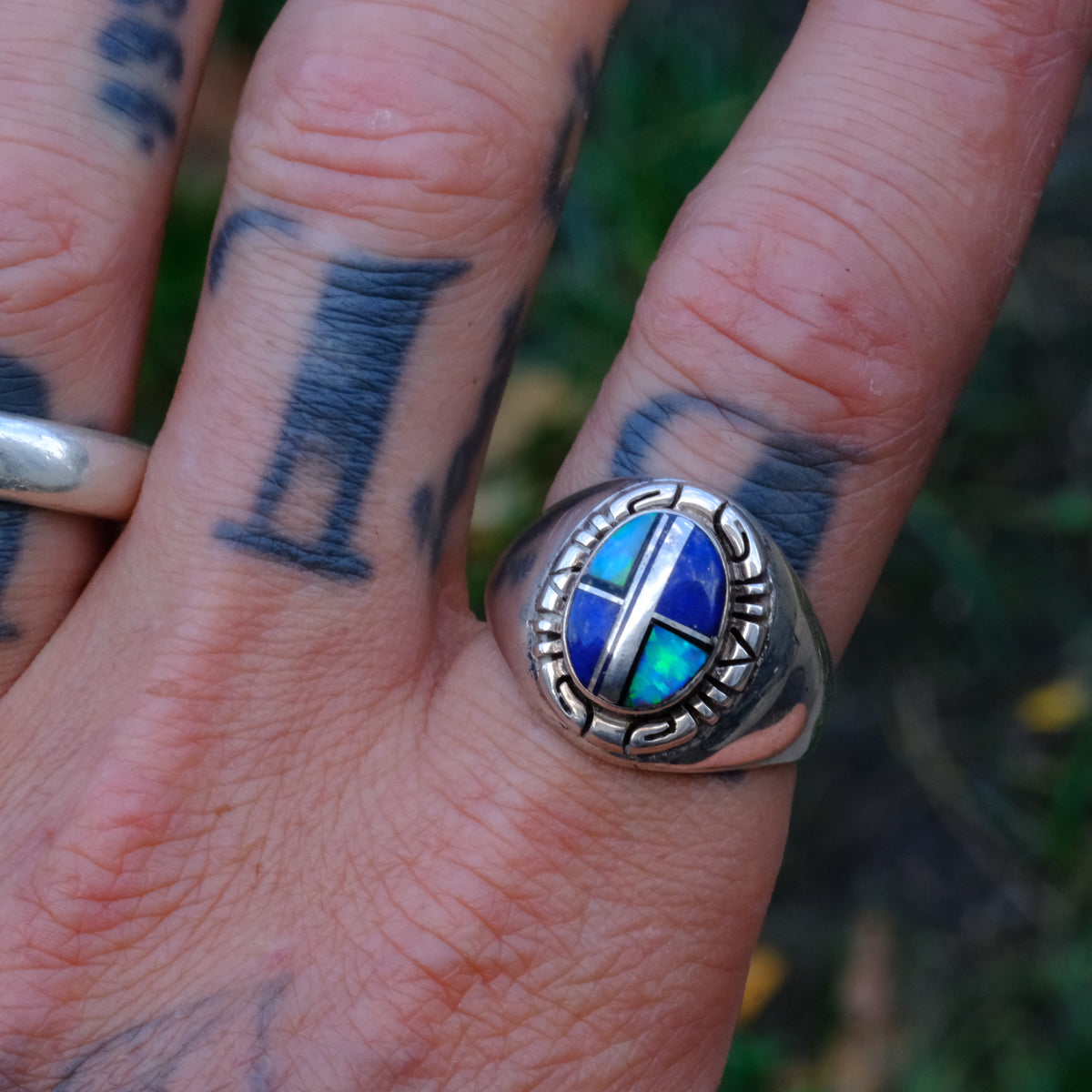 Vintage Sterling Multistone Inlay Ring 11.25