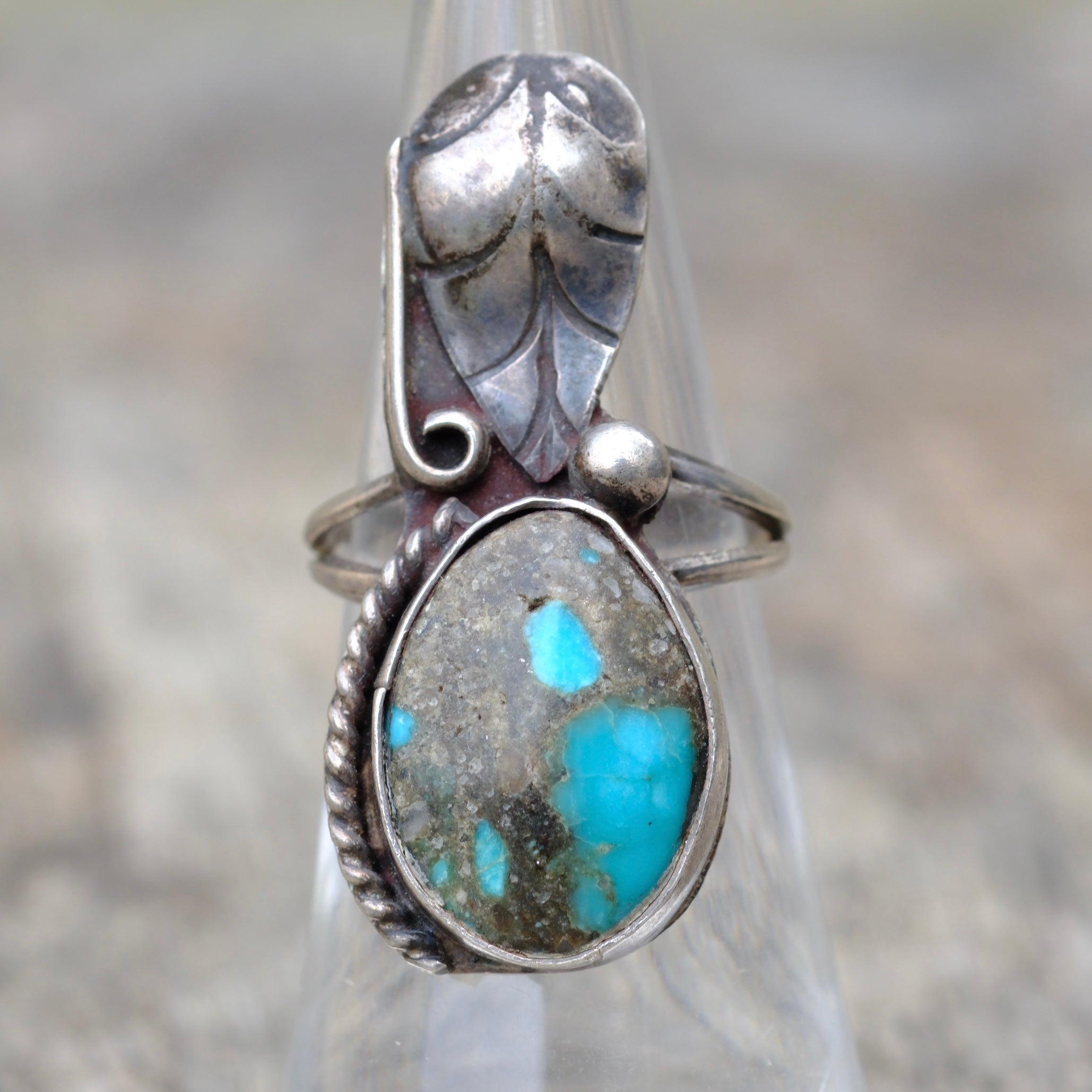 Vintage Sterling Turquoise FeatherRing 5.25