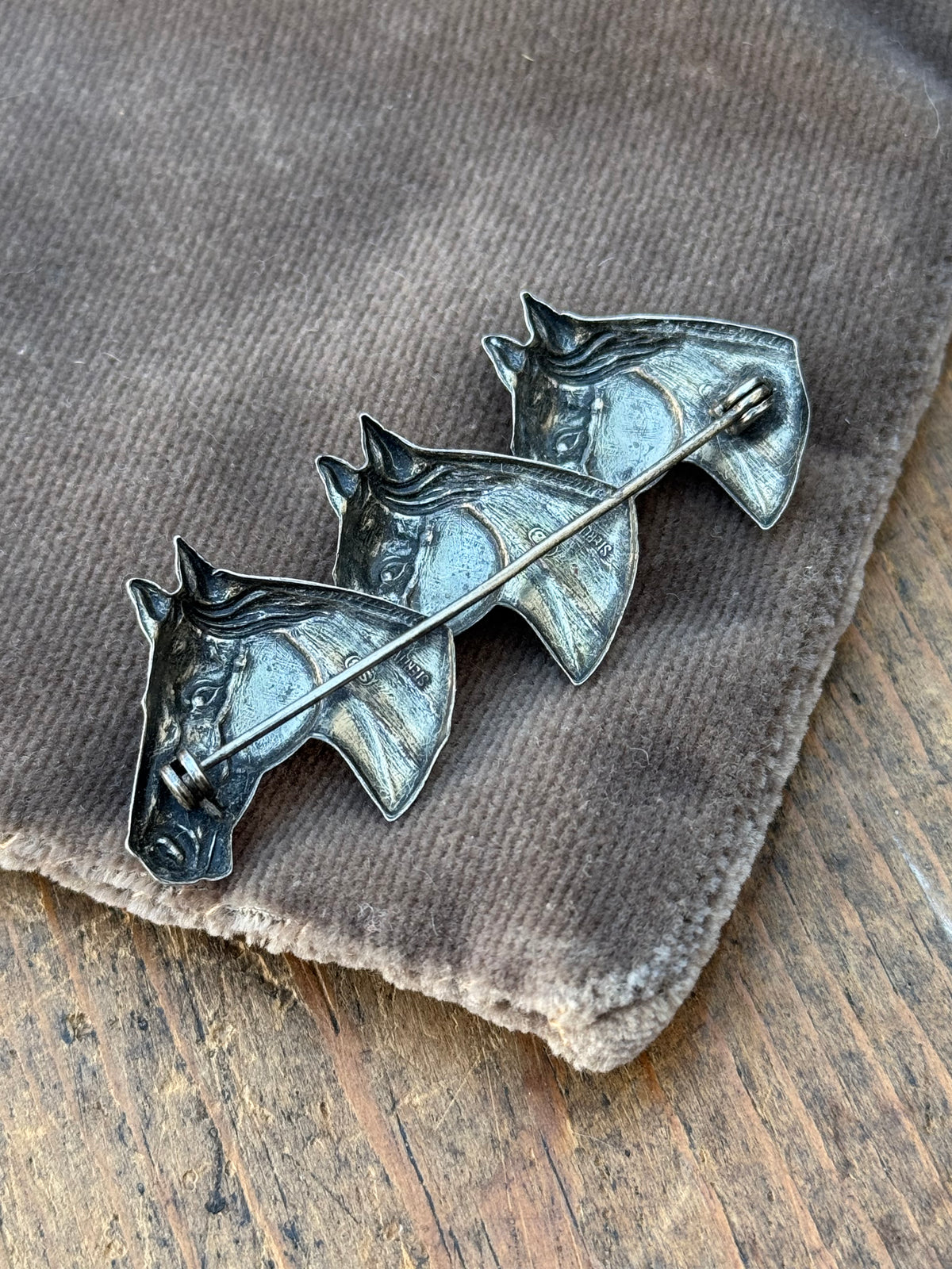 Vintage Sterling Silver Triple Horse Pin