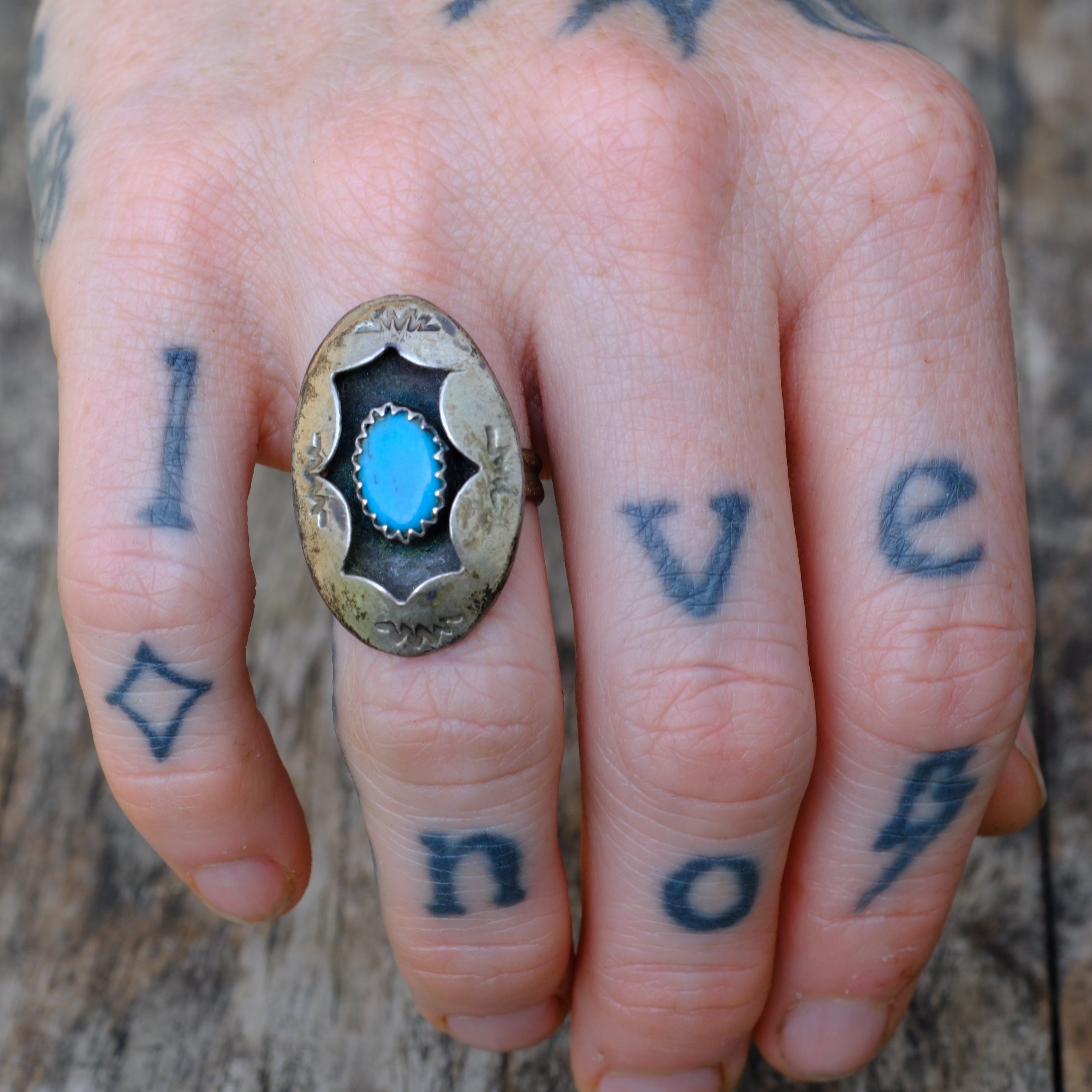 Vintage Sterling Turquoise Shadowbox Ring 6