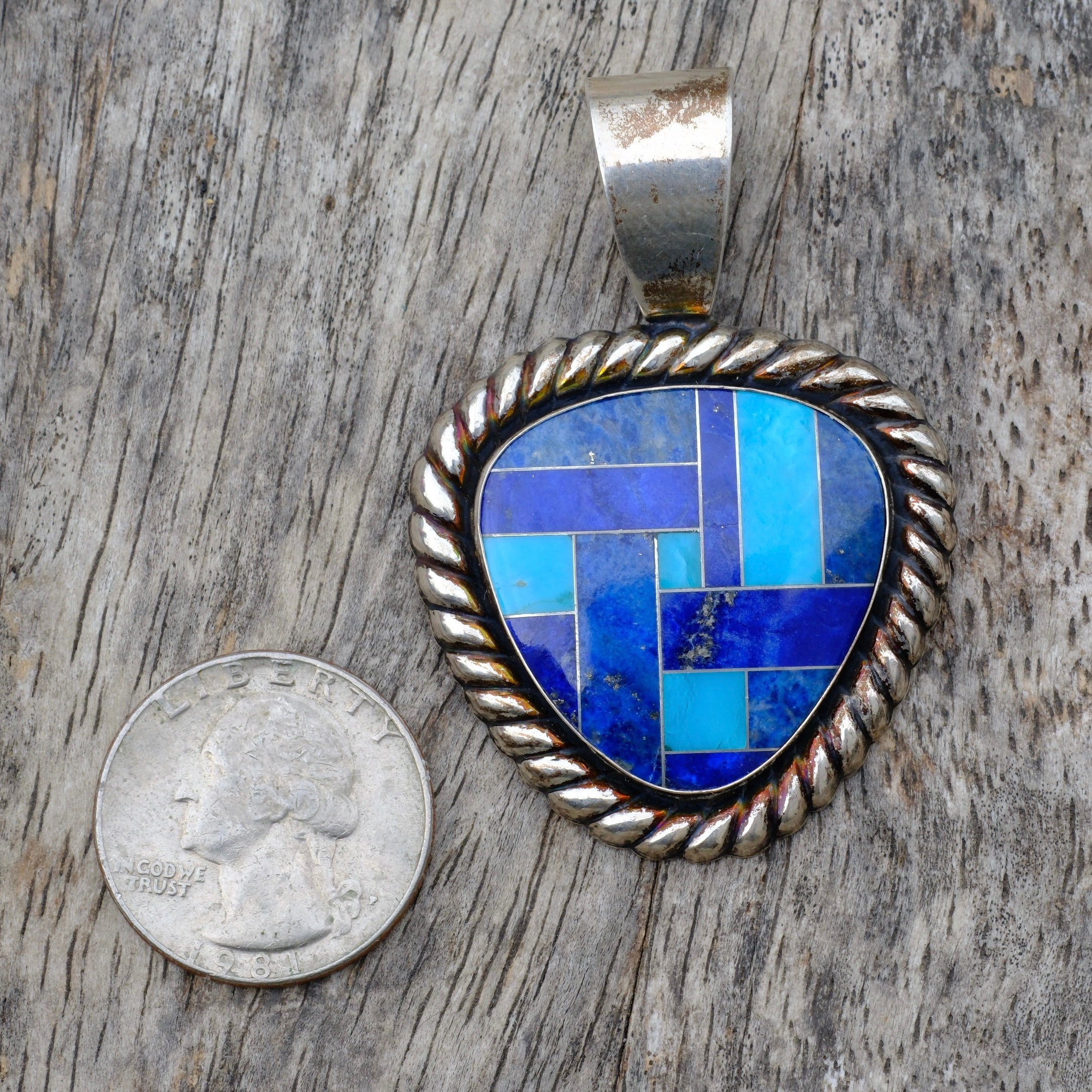 Vintage Sterling Multistone Inlay Pedant