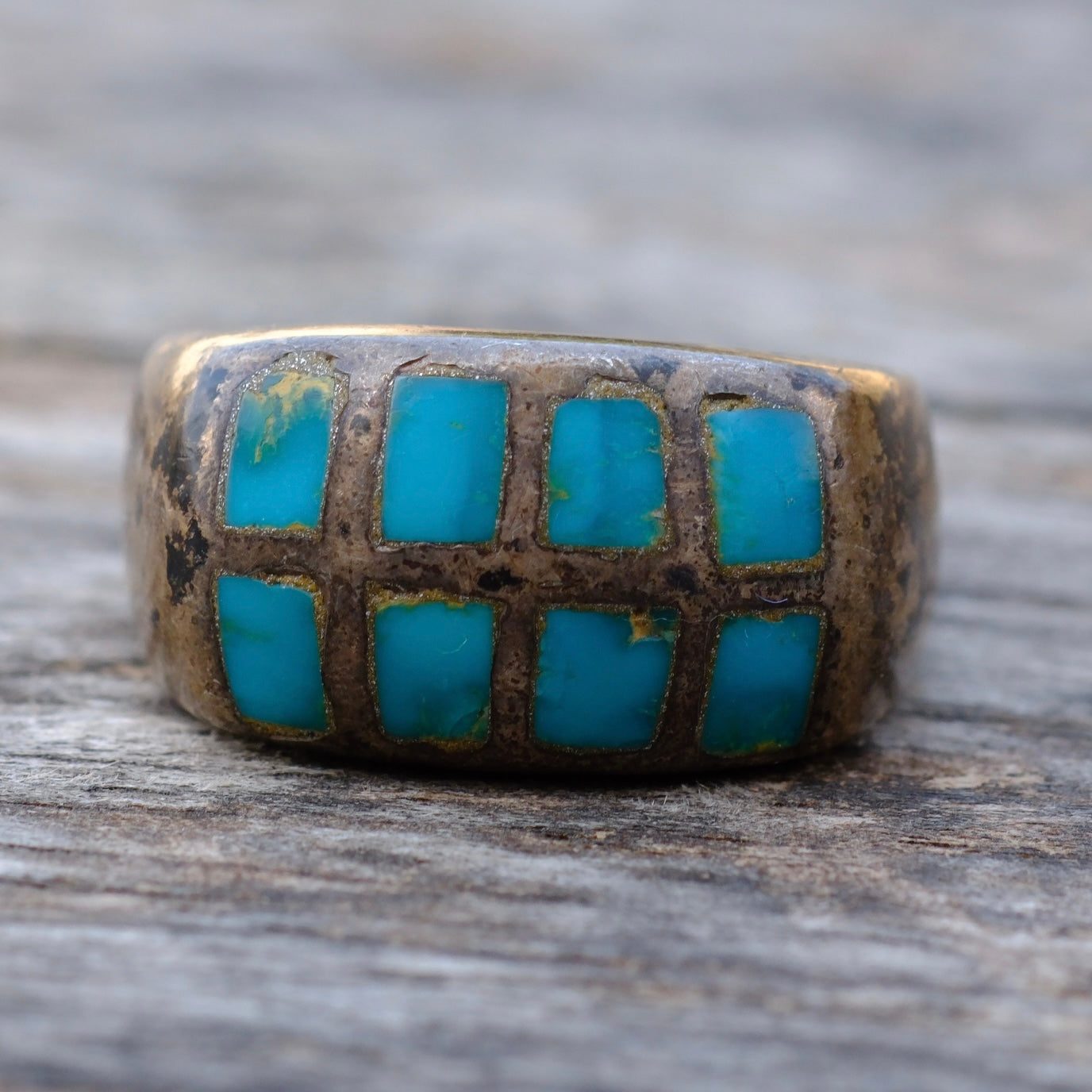 Vintage Sterling Turquoise Inlay Ring 8.5