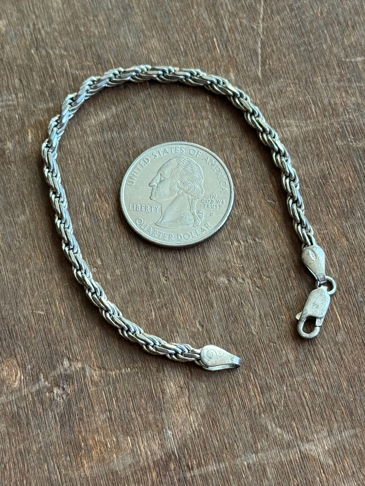 Vintage Sterling Silver 7” Rope Chain Bracelet