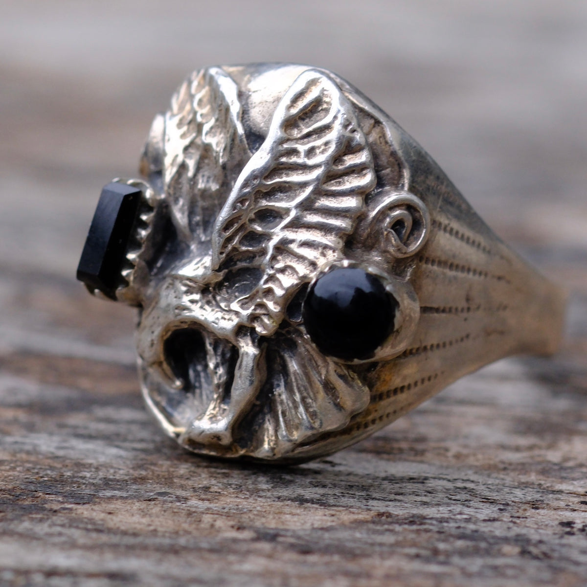 Vintage Sterling Onyx Eagle Ring 12.5