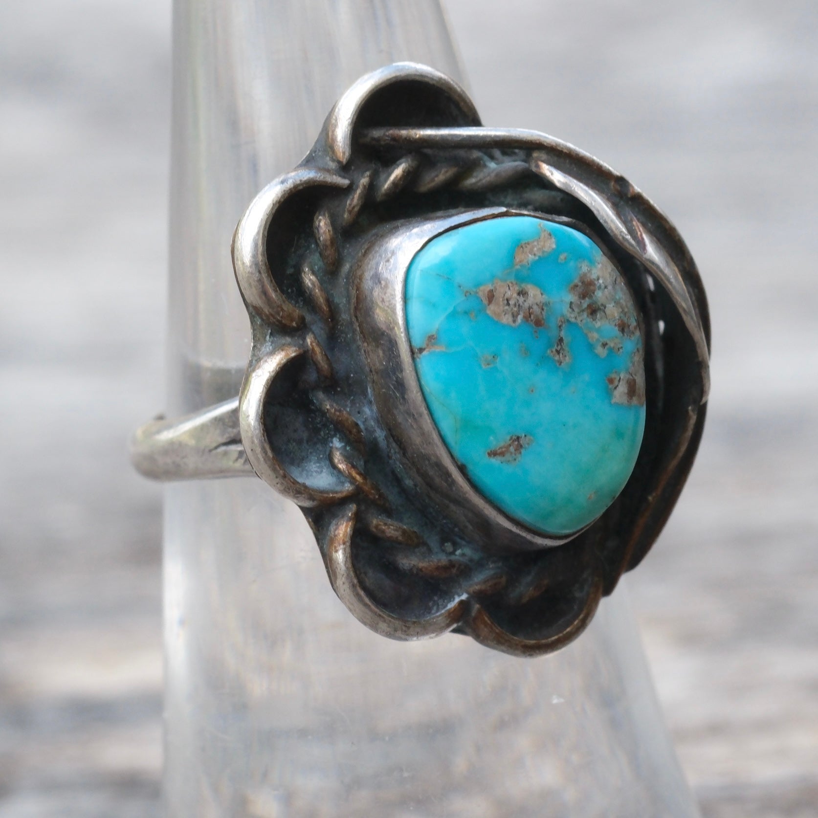 Vintage Sterling Turquoise Feather Ring 5.75