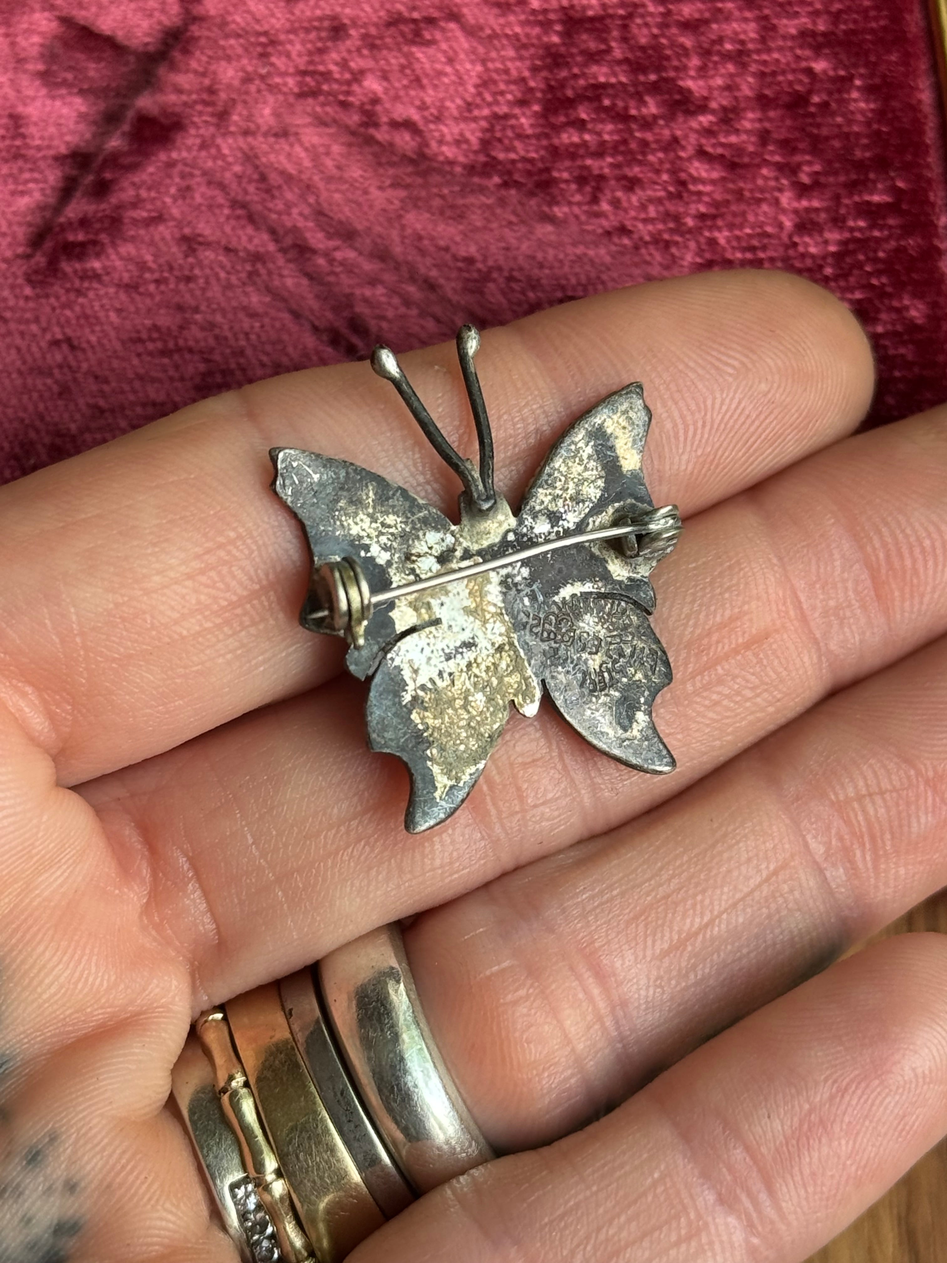 Vintage Sterling Silver Abalone Butterfly Pin