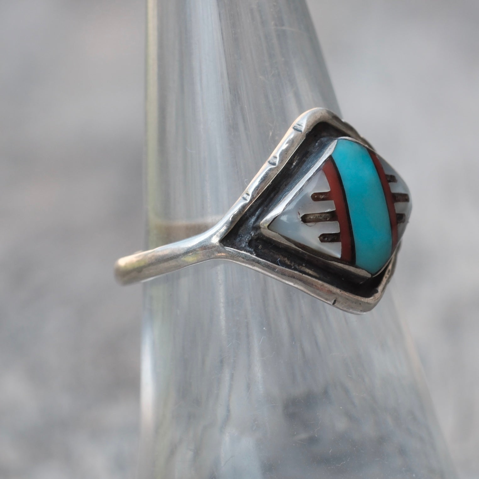 Vintage Sterling Zuni Inlay Ring 6.5