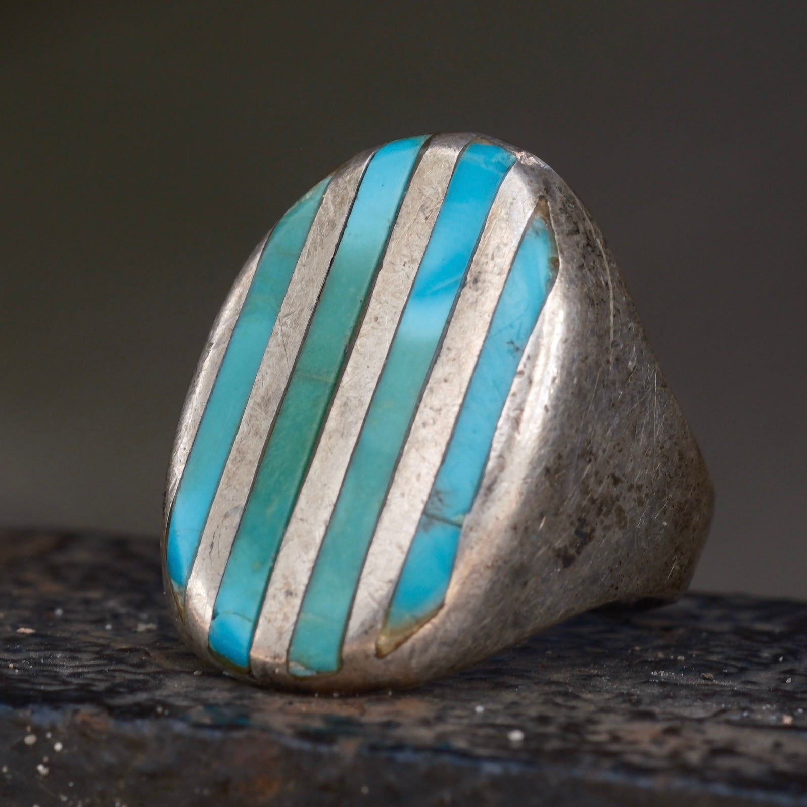 Vintage Sterling Turquoise Inlay Ring 9.75