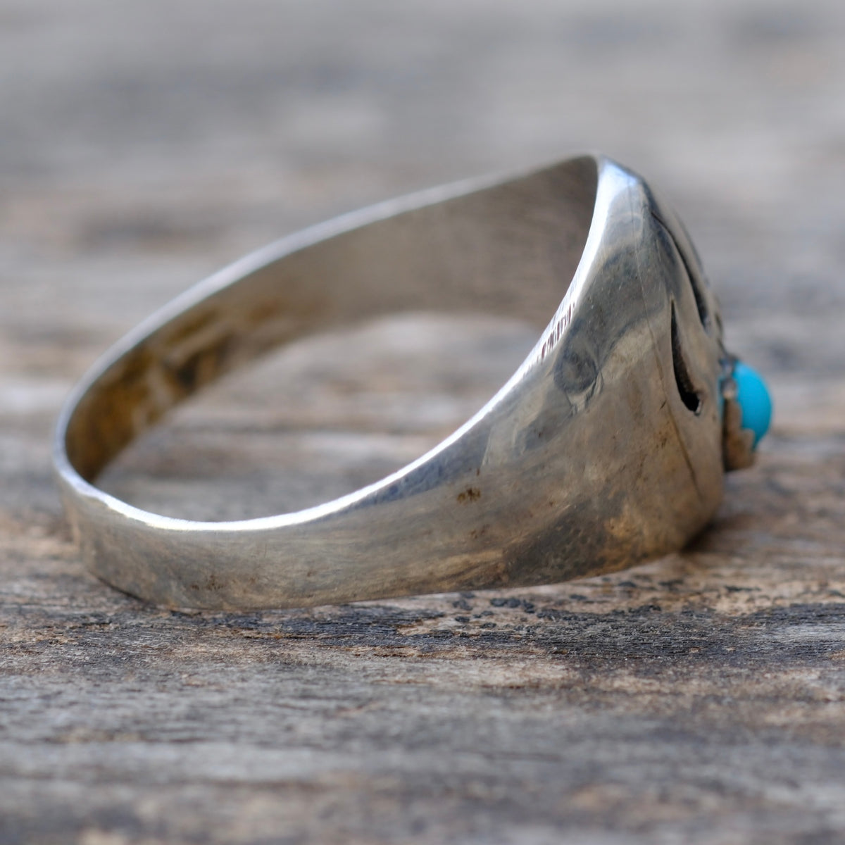 Vintage Sterling Turquoise Bar Paw Ring 11.75