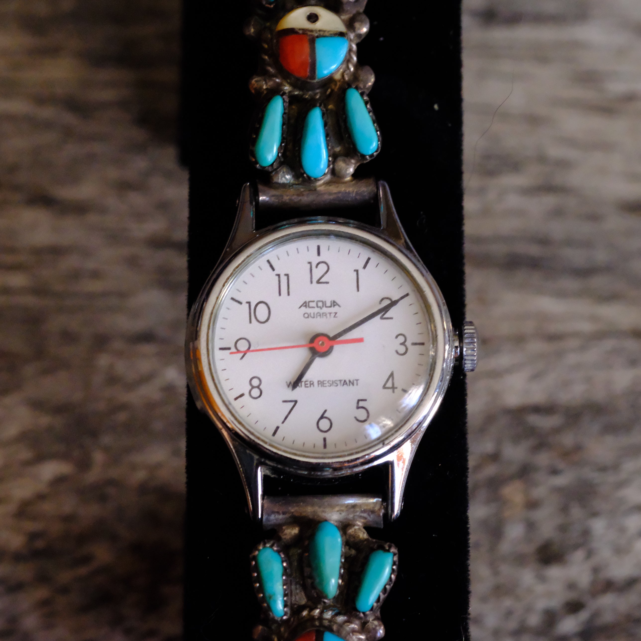Vintage Sterling Turquoise and Coral Cluster Ladies Watch