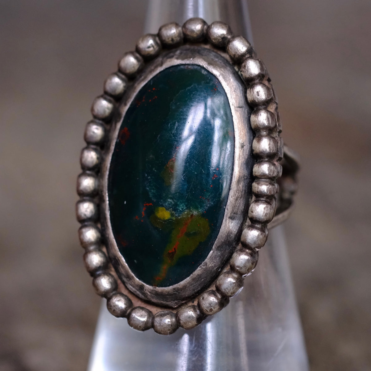 Vintage Sterling Bloodstone Ring 6.5