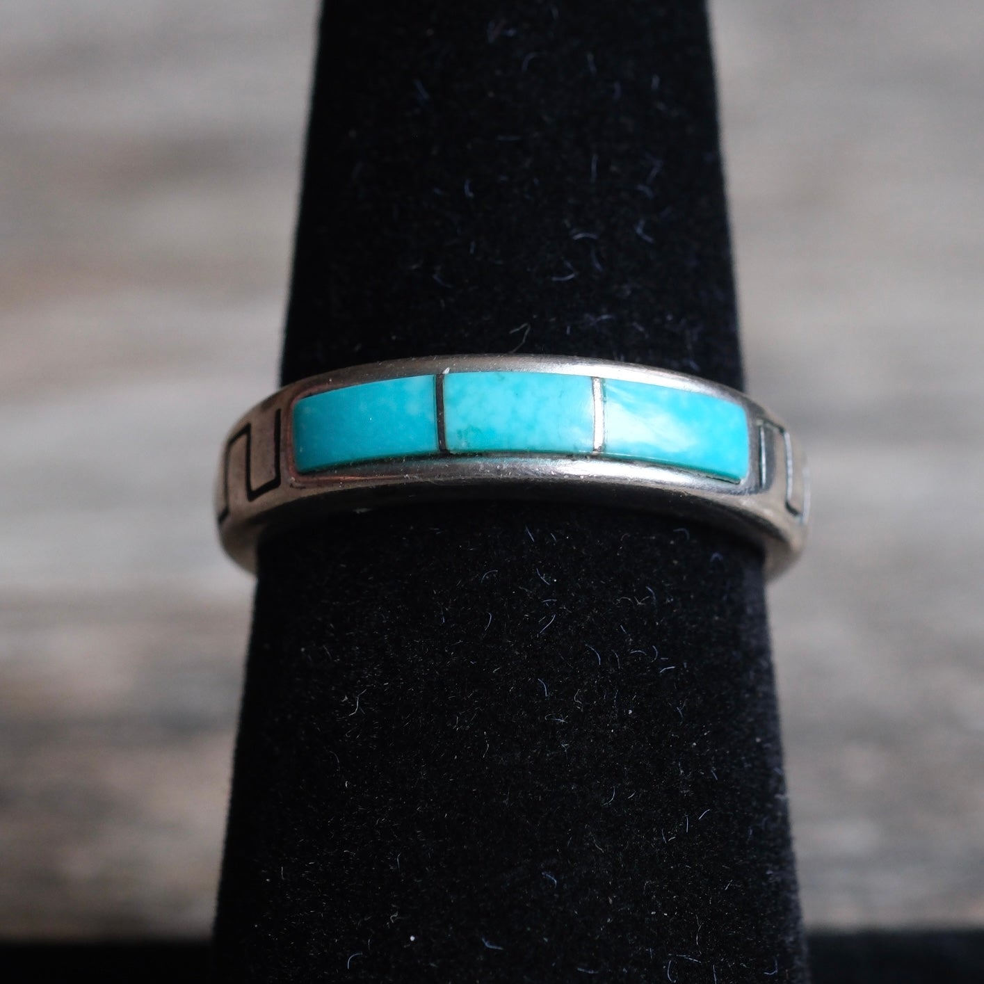 Vintage Sterling Turquoise Inlay Band Ring 7