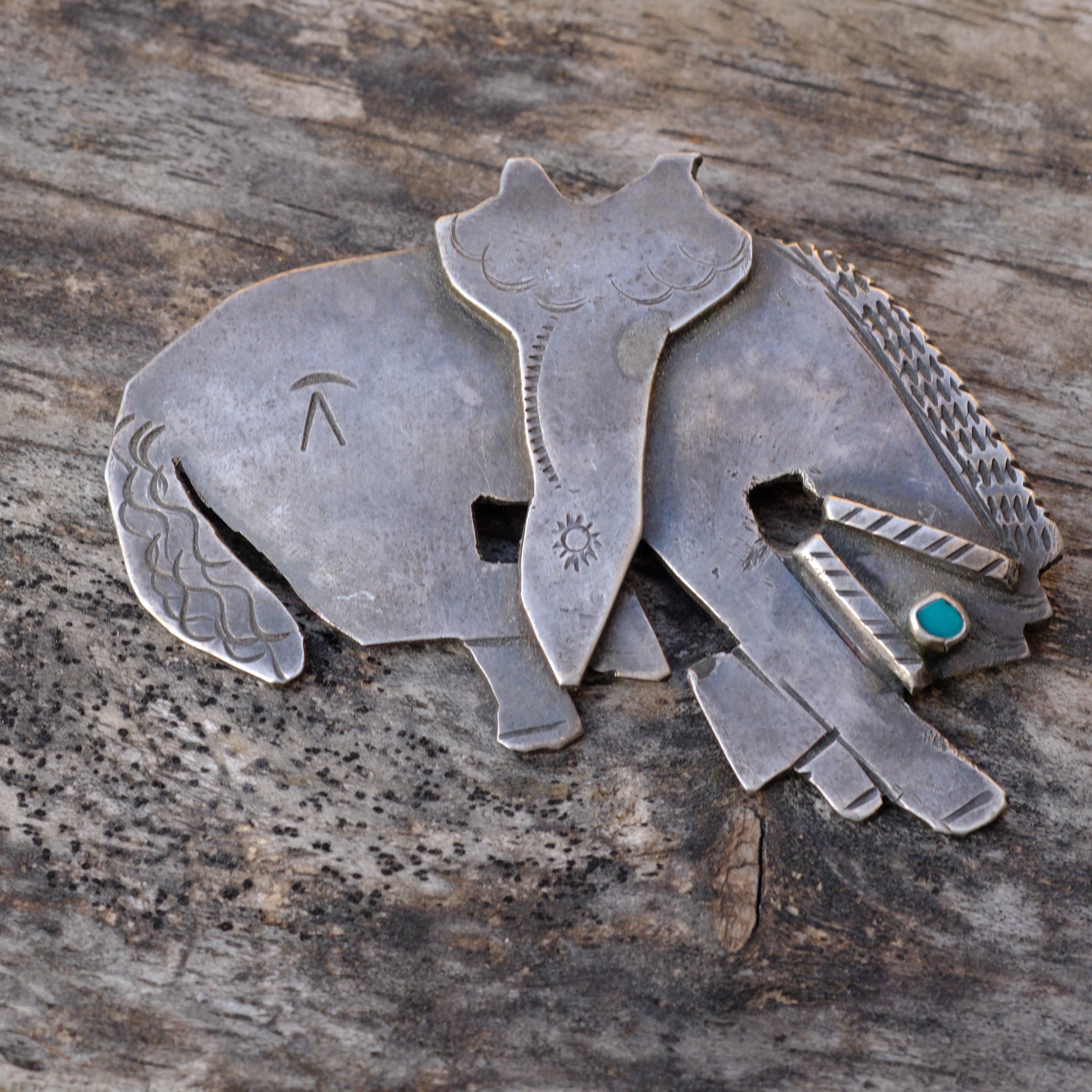 Vintage Sterling Silver Turquoise Horse Brooch