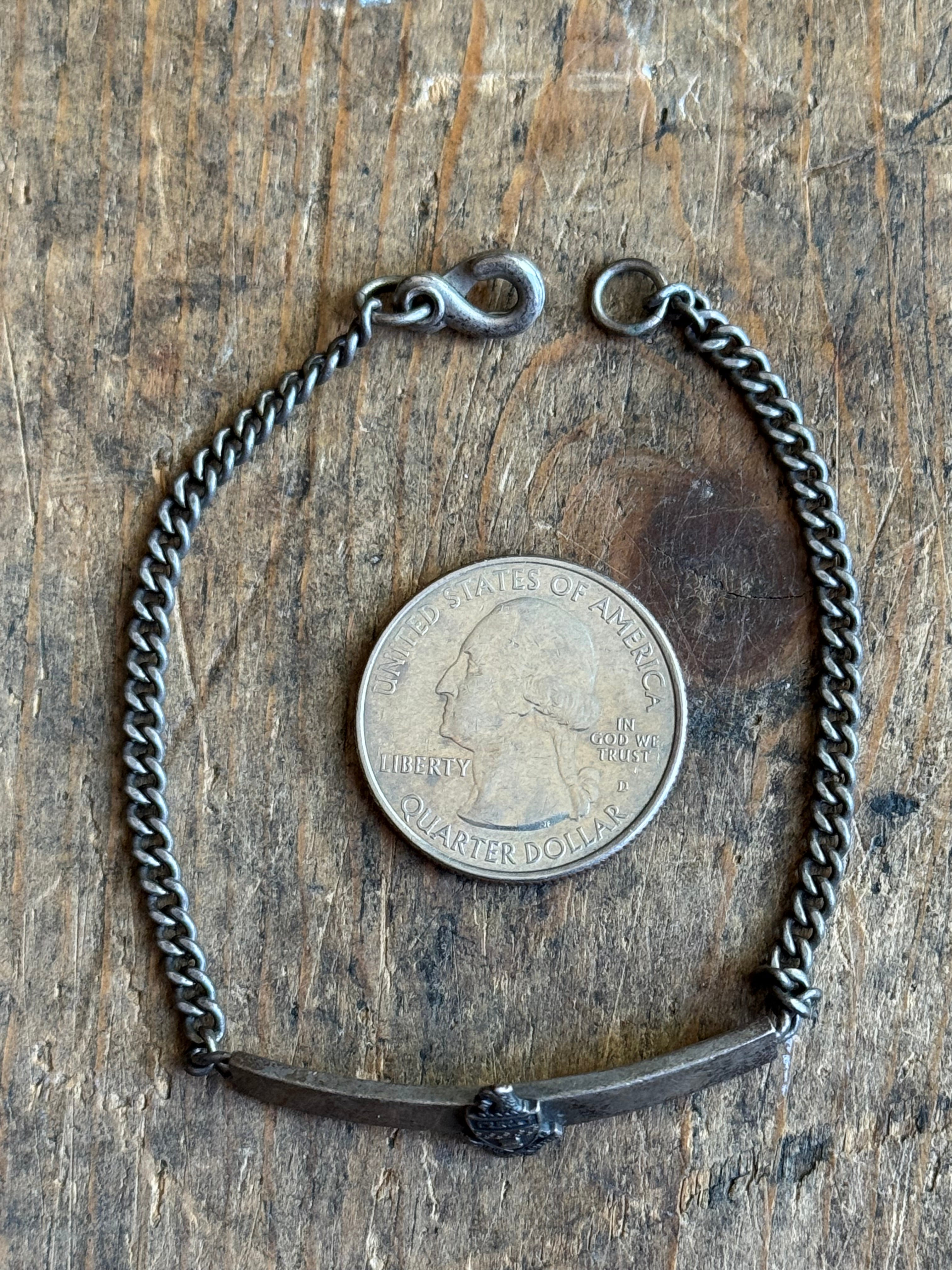 Vintage Sterling Silver Eagle Crest ID Bracelet 7.25"