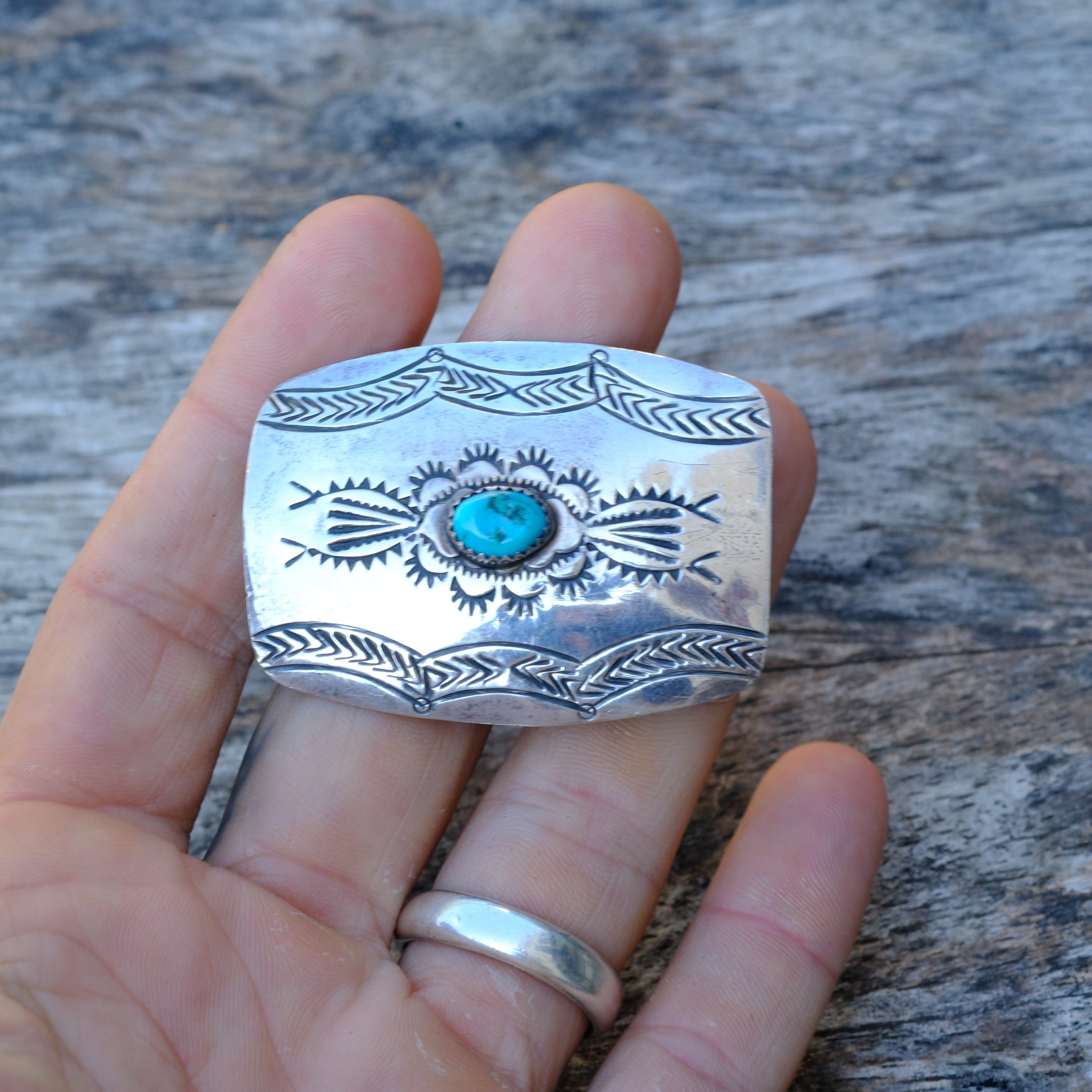 Vintage Sterling Ladies Stamped Turquoise Belt Buckle
