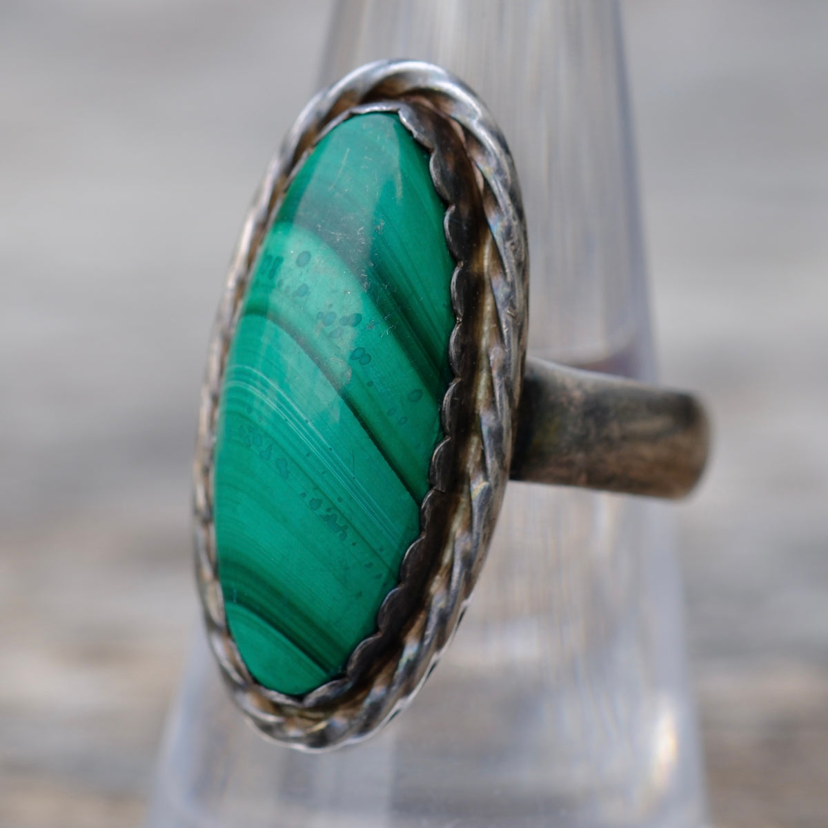 Vintage Sterling Malachite Ring 7.75