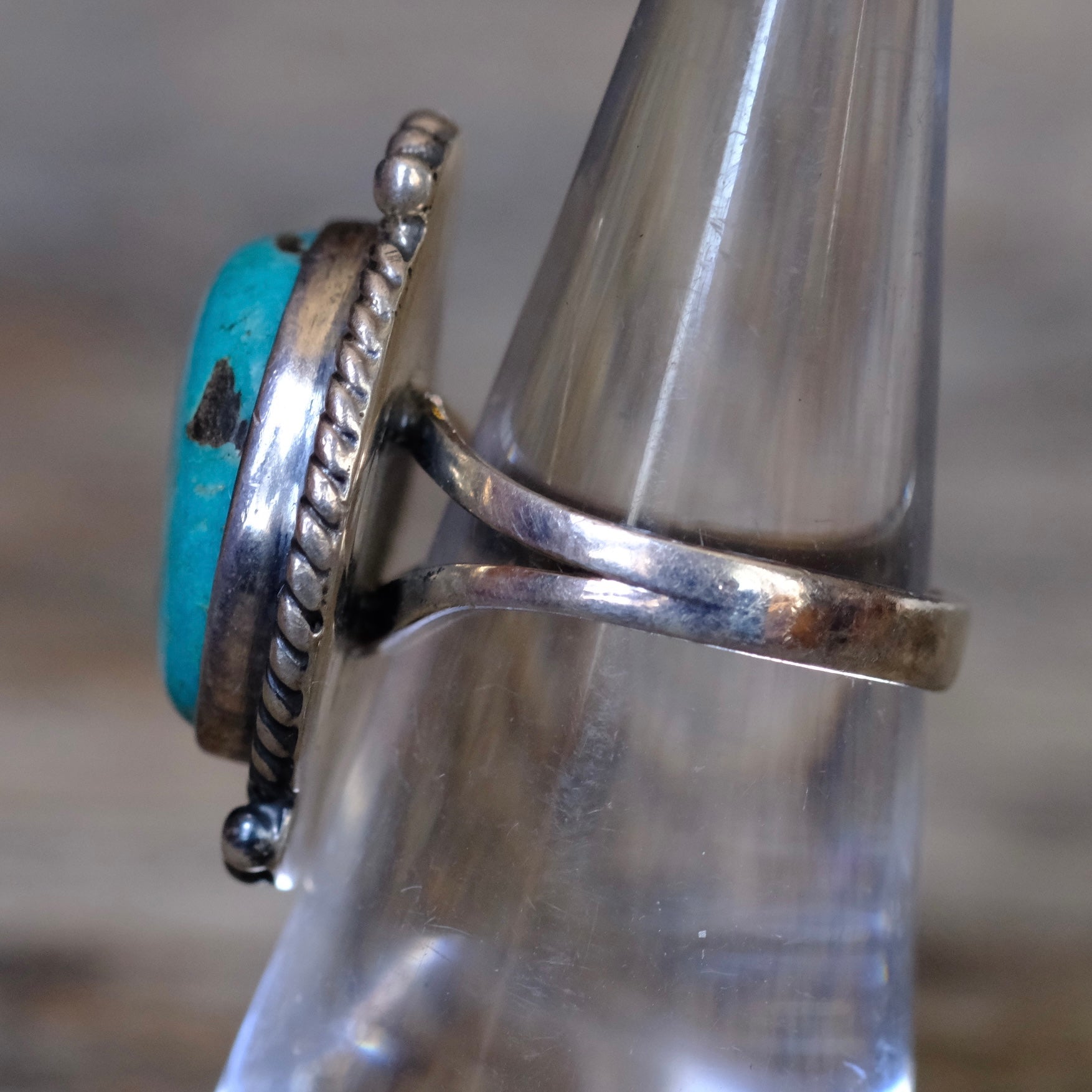 Vintage Sterling Turquoise Roper Ring 5.25