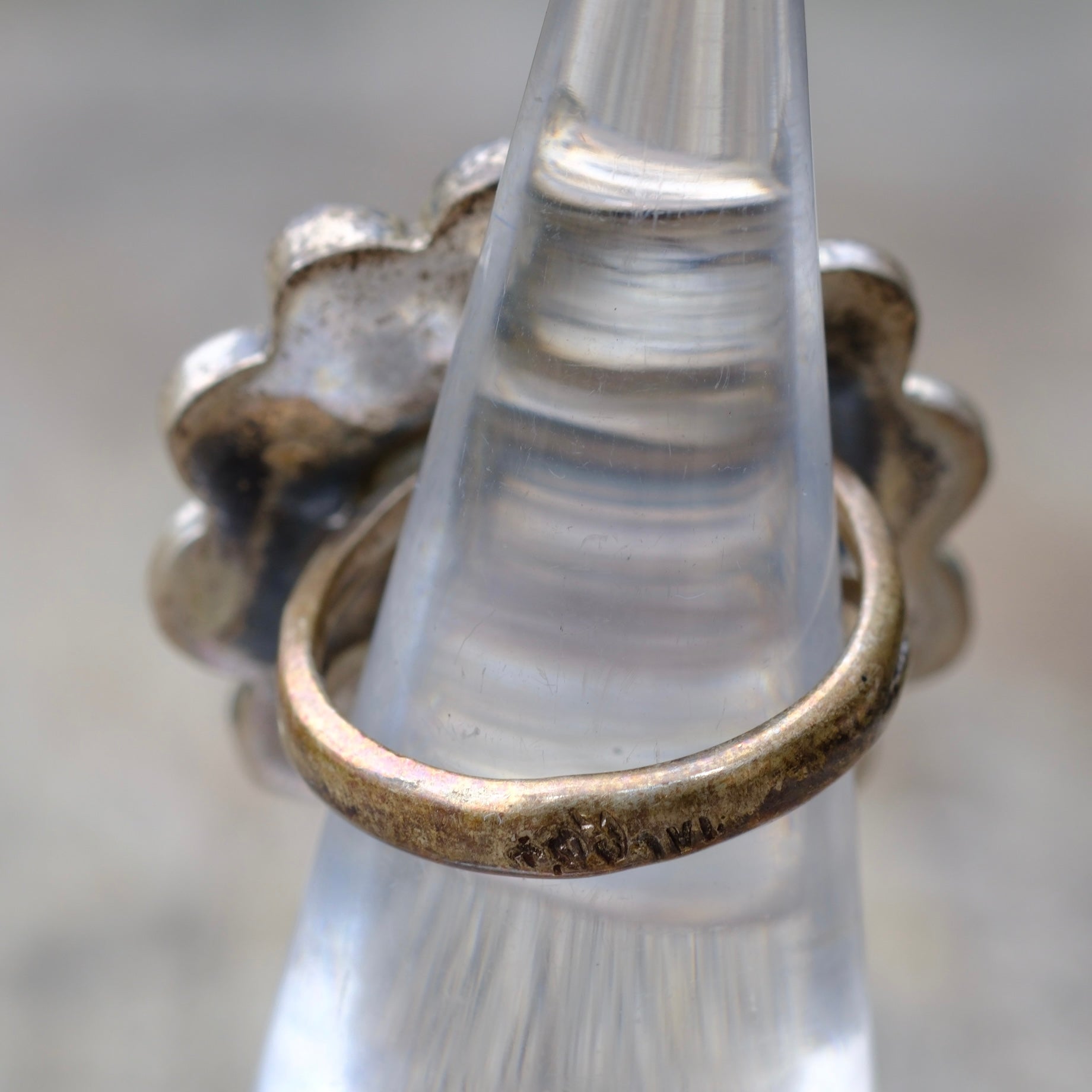 Vintage Sterling Multistone Inlay Flower Ring 4.5