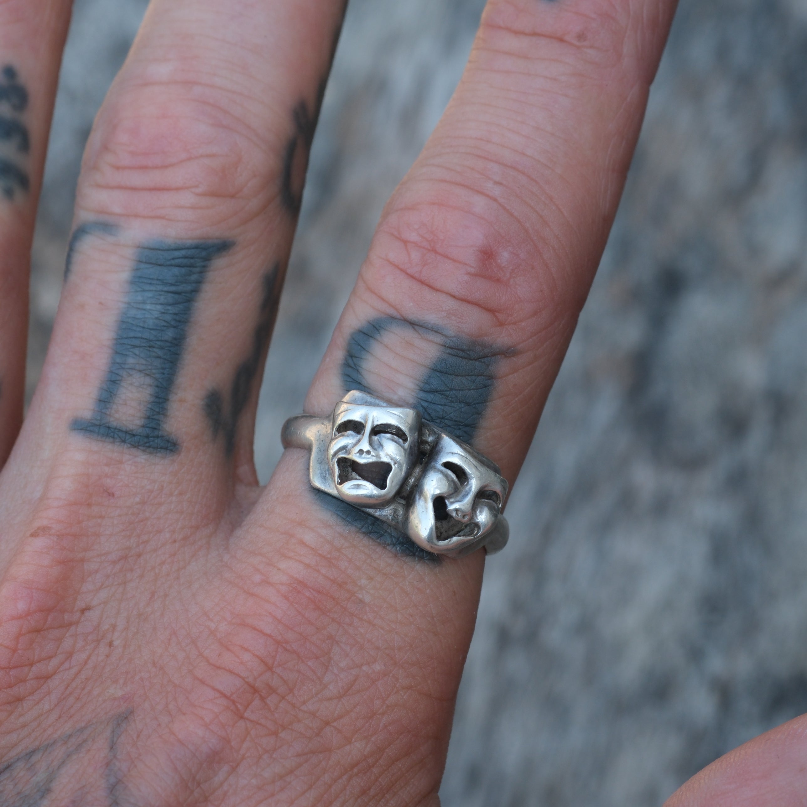 Vintage Sterling Silver Comedy Tragedy Mask Ring 11