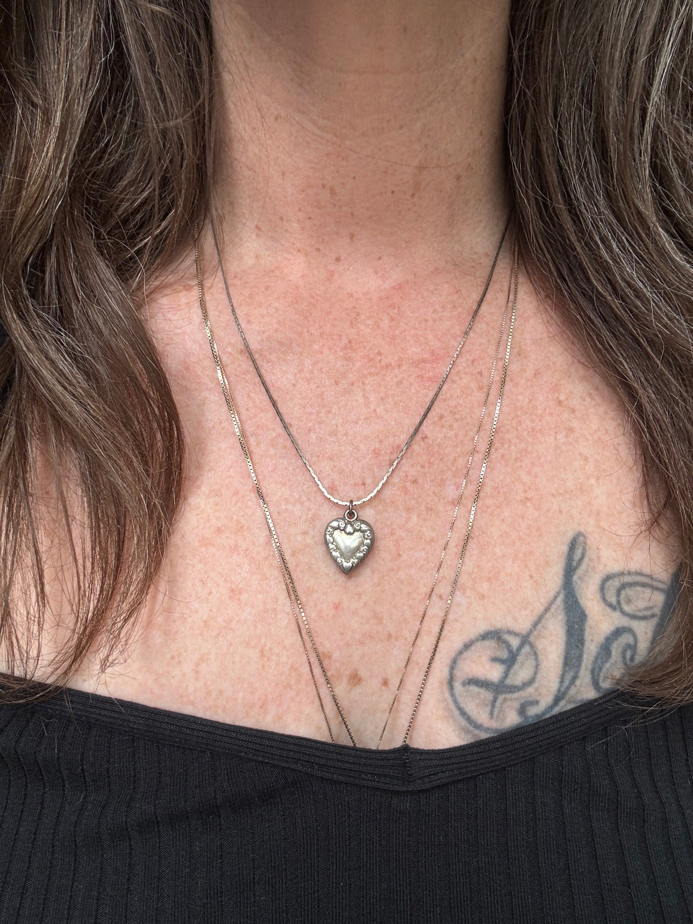 Vintage Sterling Silver Heart Forget Me Not Necklace