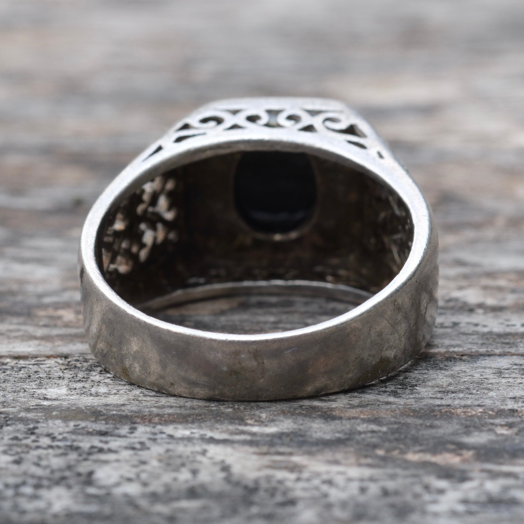 Vintage Sterling Onyx Signet Ring 11