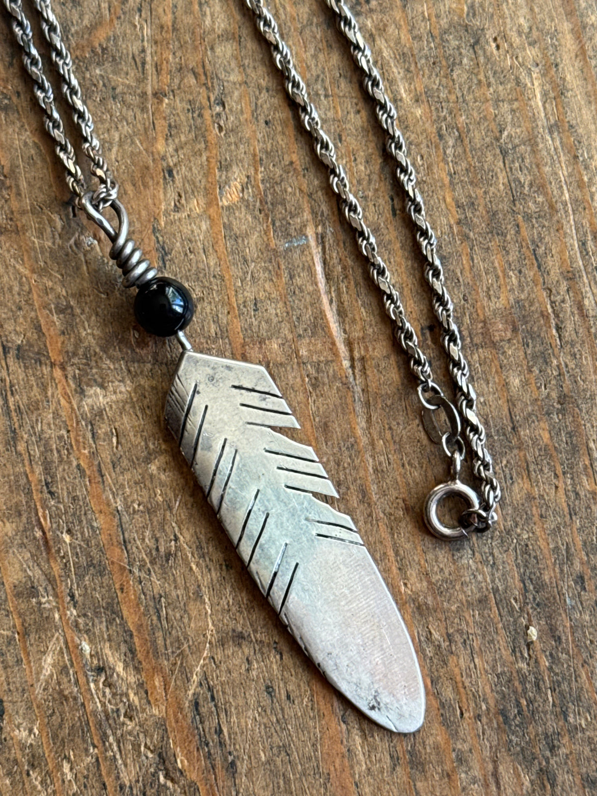 Vintage Sterling Silver Feather Necklace