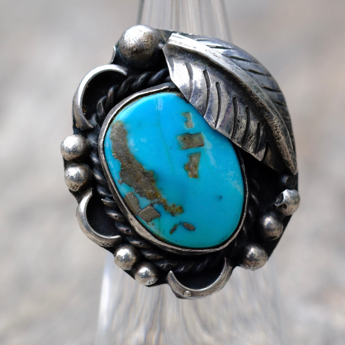 Vintage Sterling Turquoise Feather Ring 4
