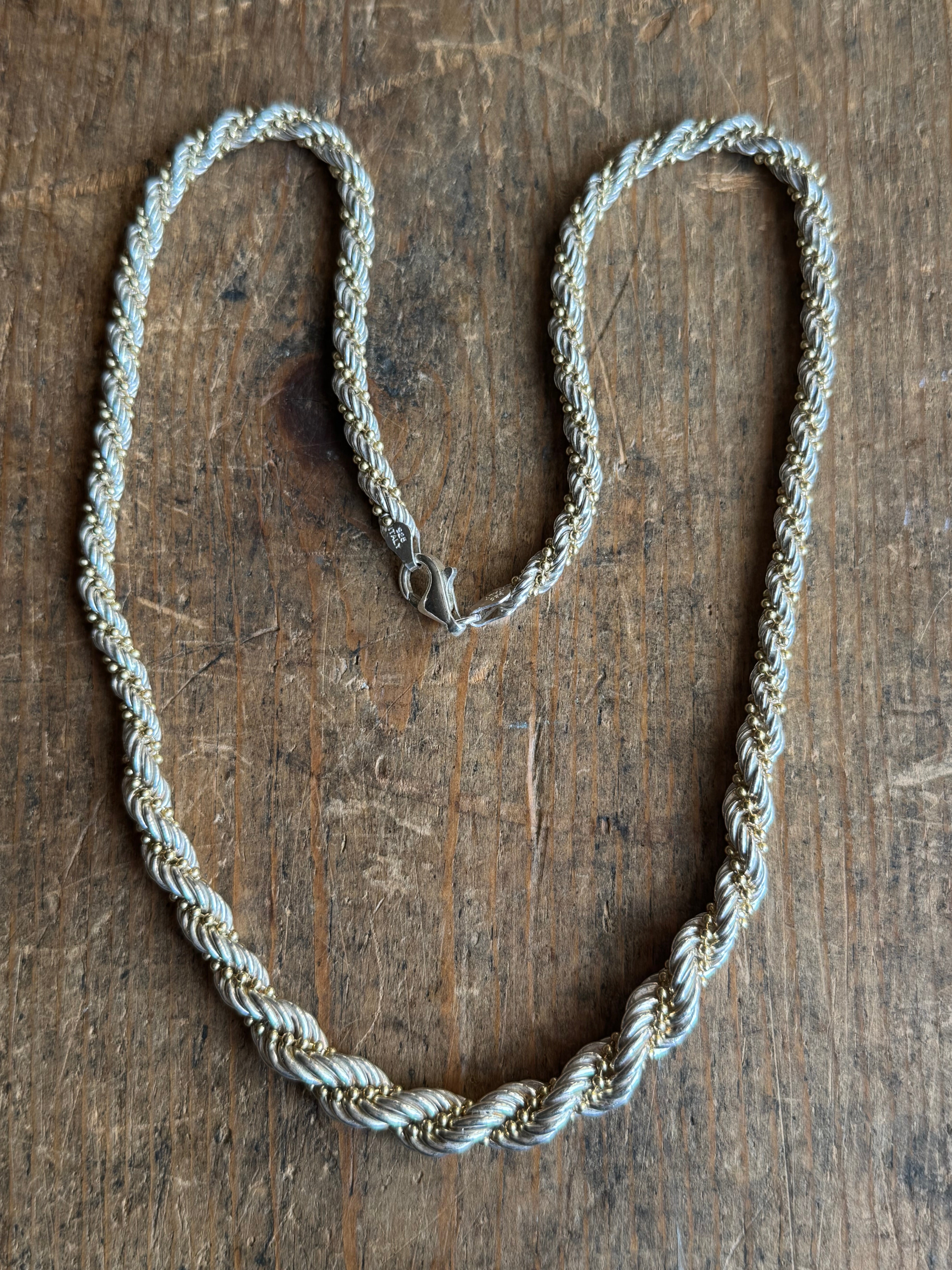 Vintage Sterling Silver 20” Rope & Gold Tone Bead Chain