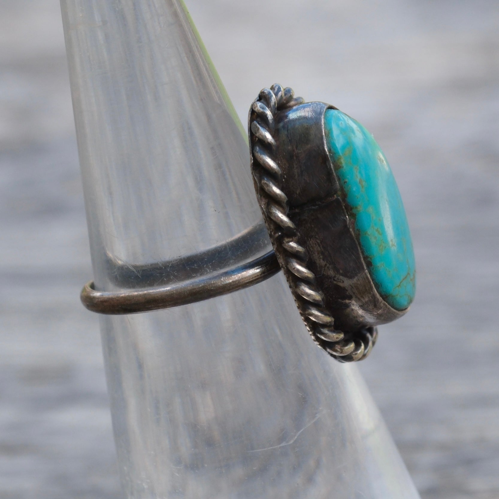 Vintage Sterling Turquoise Roper Ring 4