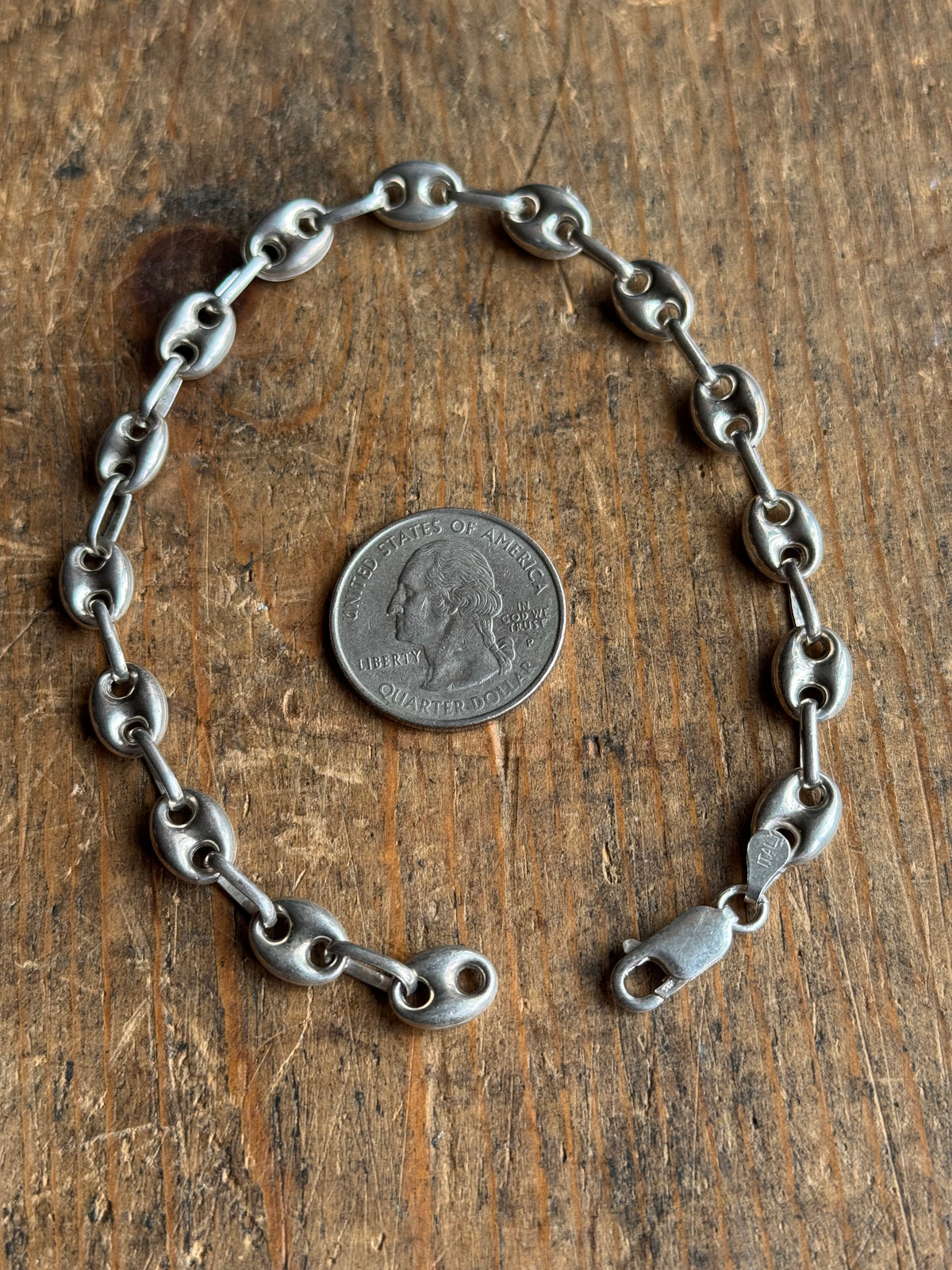 Vintage Sterling Silver Puffy Mariner Link Chain Bracelet